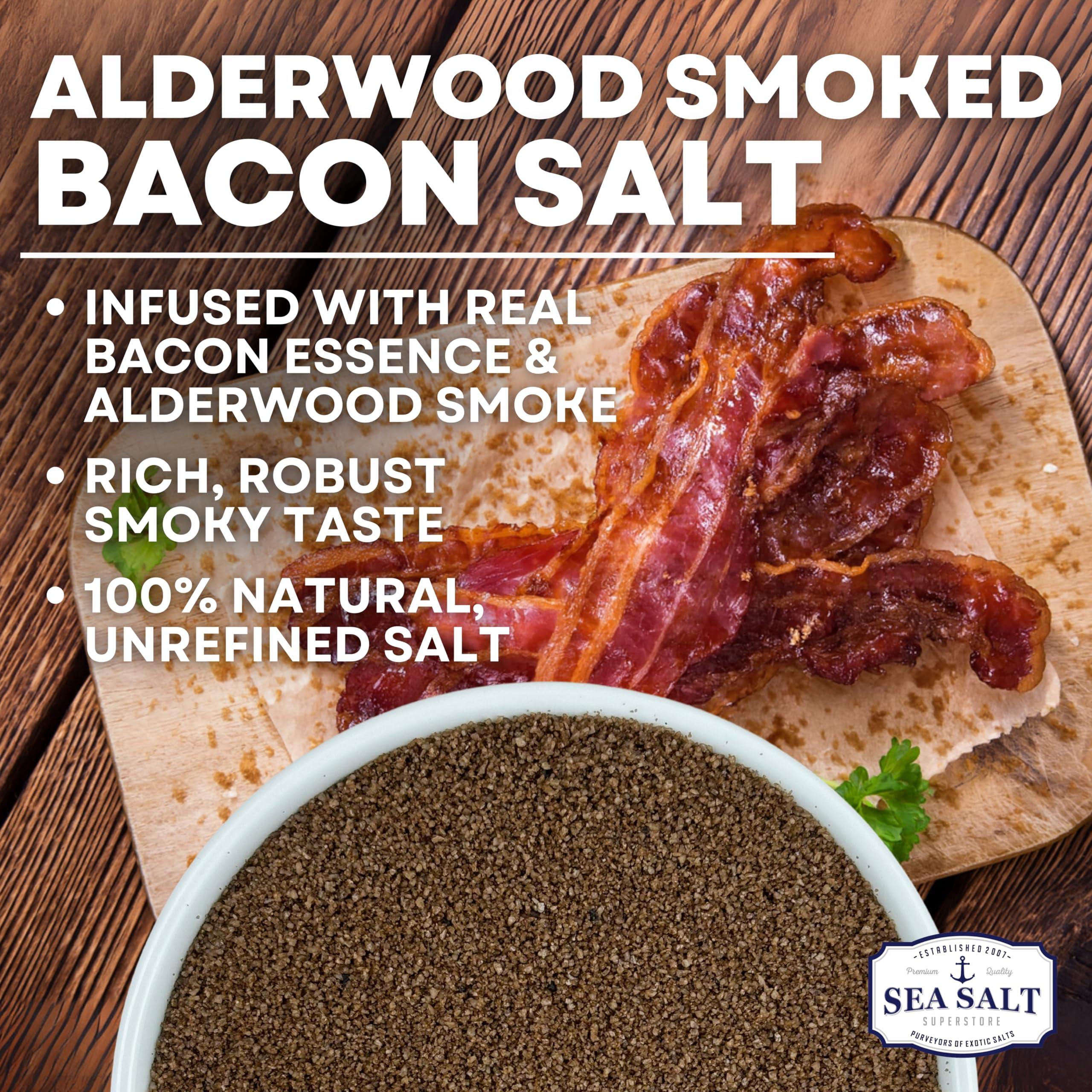 Sea Salt Superstore Smoked Bacon Sea Salt, Bacon Seasoning Smoked Salt, Alderwood Smoked Sea Salt, Bacon Infused Cooking and Finishing Salt, 5 oz Bag Bacon Salt, Sea Salt Superstore