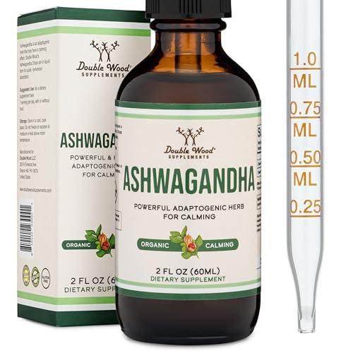 Double Wood Supplements Ashwagandha Organic Drops for Stress Relief (1,200mg, 60 Servings) Ashwagandha Tincture for Adrenal Support and Cortisol Manager (Vegan Safe, Gluten Free, Non-GMO) by Double Wood