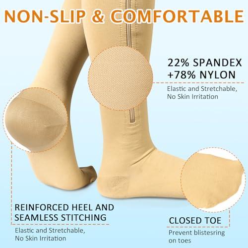 CASMON CASMON Zipper Compression Socks for Women & Men, 20-30 mmHg Closed Toe Knee High Support Sock, Medical Zip up Socks for Edema, Varicose Veins, Post-surgery, Swelling, Nurses, Pregnancy (1 Pair)