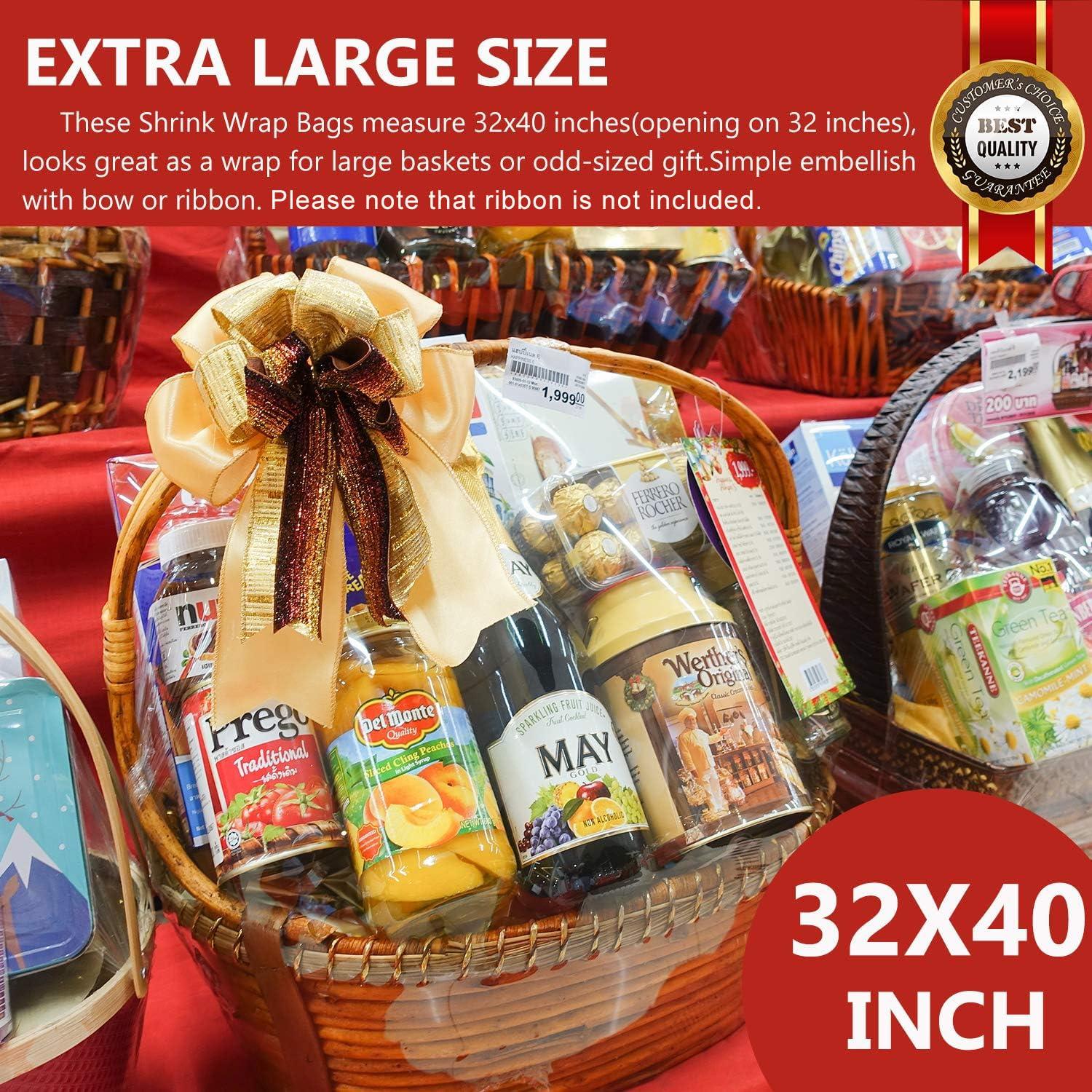 Morepack Morepack Extra Large Shrink Wrap Bags for Gift Baskets, 32x40 inches Clear PVC Heat Gift Basket Shrink Bags 5 Pack