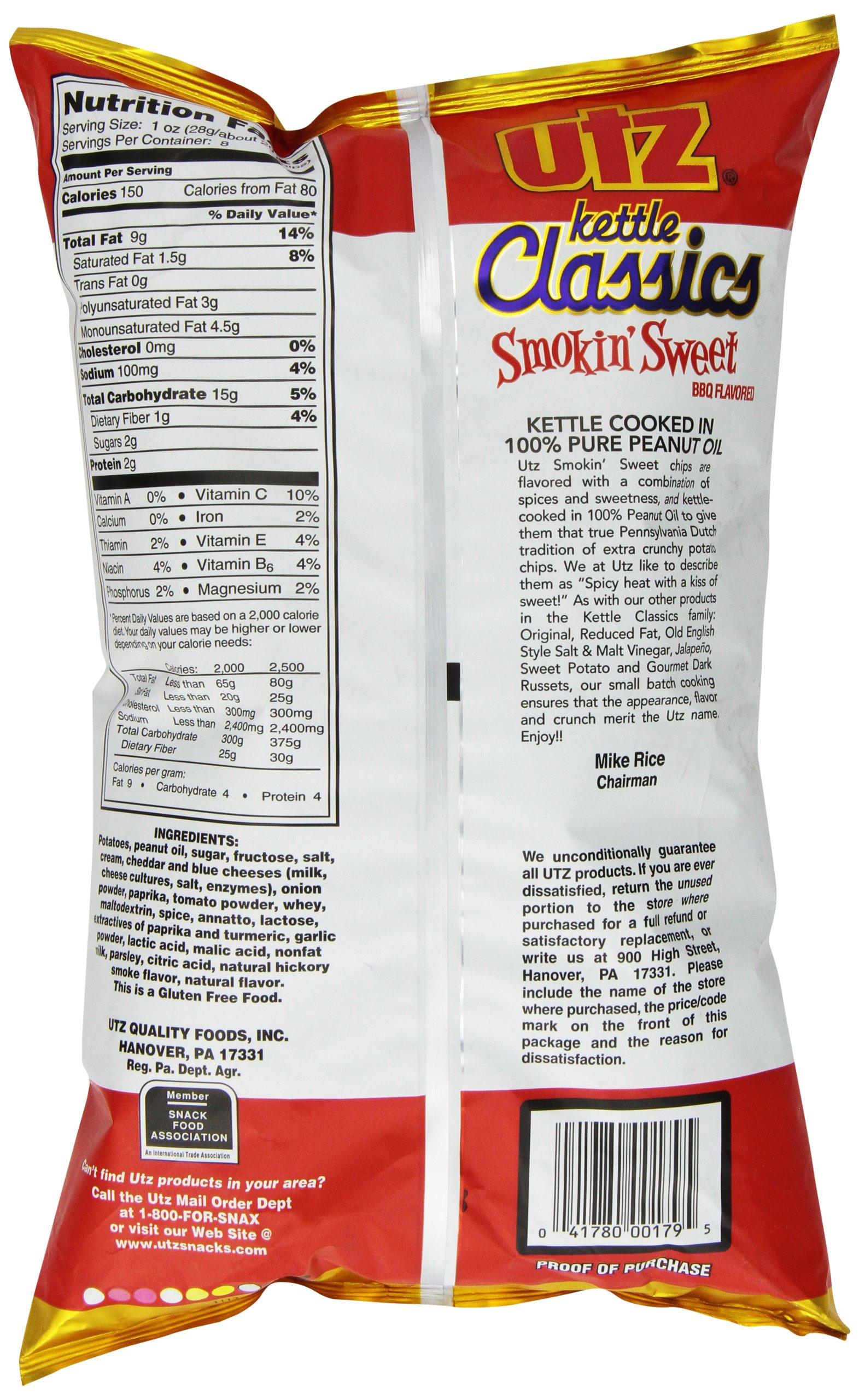 Utz Utz Kettle Potato Chips, Classics Crunchy Smokin Sweet BBQ, 8 Ounce