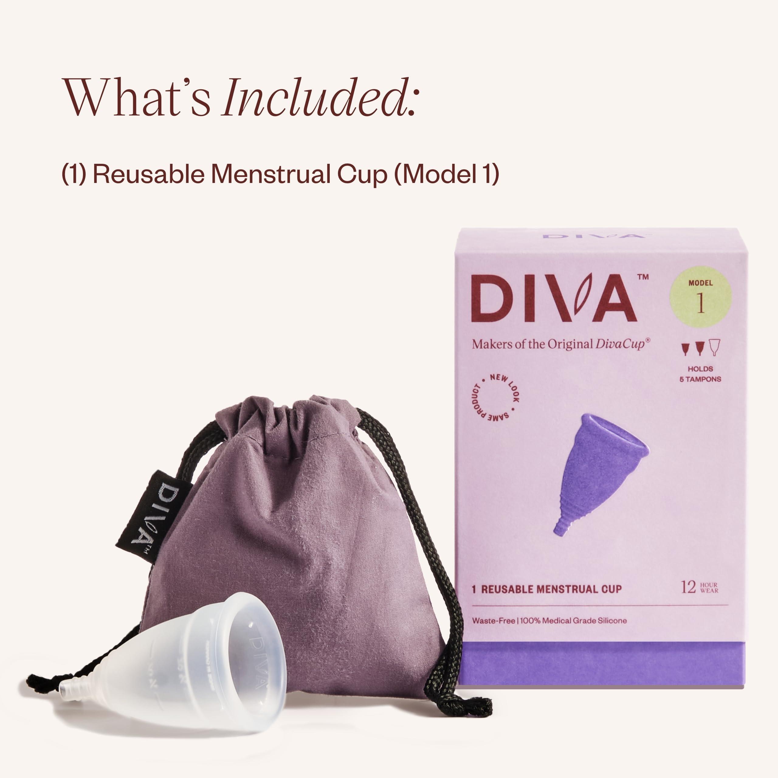 DivaCup DIVA Cup - Medical Grade Silicone Cup for Period Care - Reusable Menstrual Cup - Up to 12 Hours of Continuous Wear - Model 1 (For Medium to Heavy Flow)