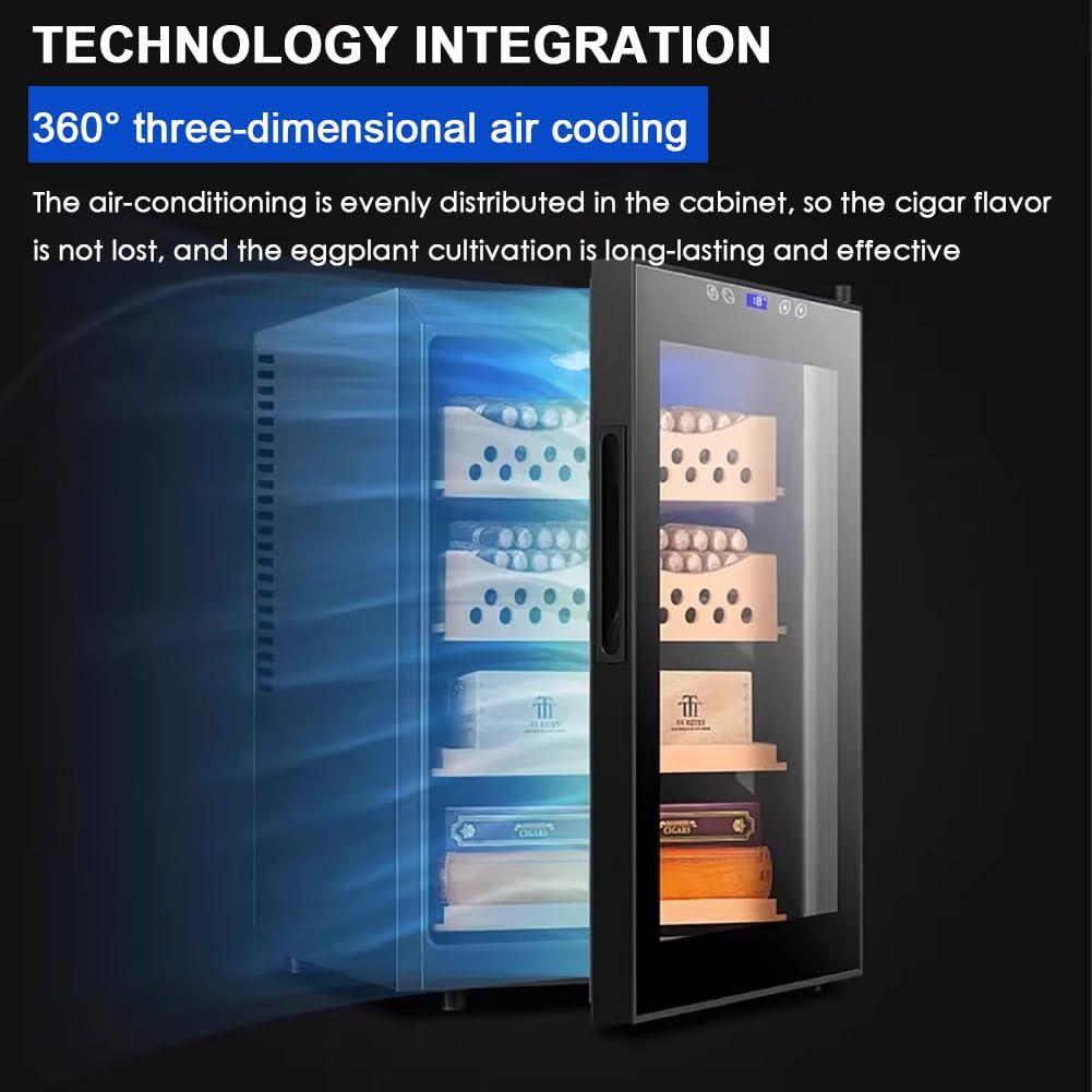 JJoias JJoias 50L Thermostatic Electric Humidor, 300 Count Capacity, with Spanish Cedar Shelves And Drawers, Quiet Operation, LED Lighting, Cooling Function,Black