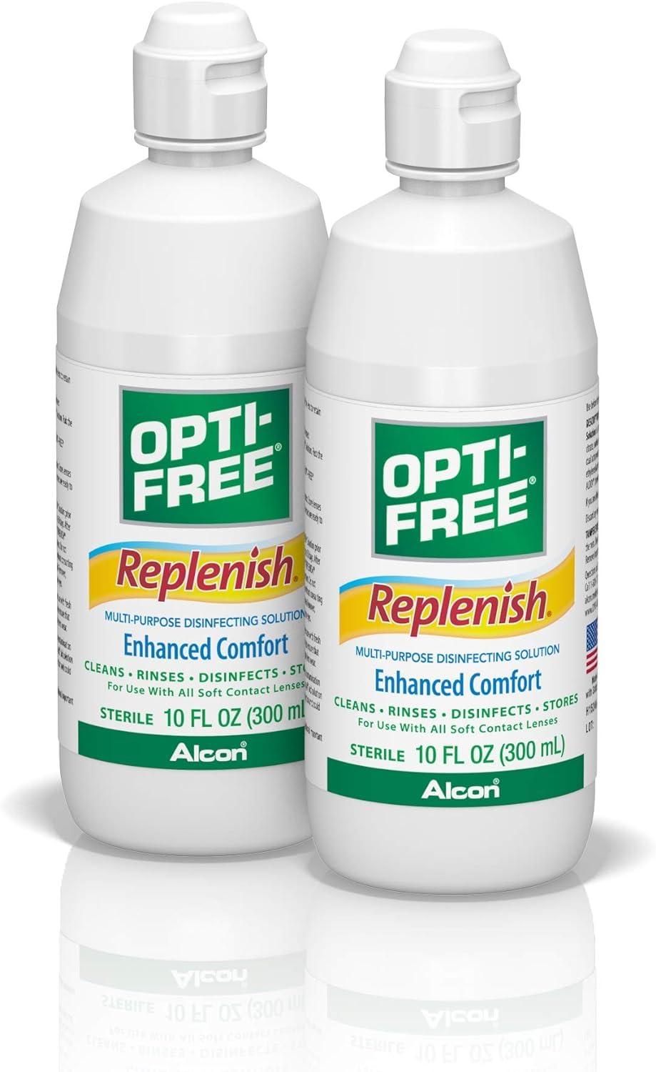 Opti-Free Opti-Free Replenish Multi-Purpose Disinfecting Solution with Lens Case, Twin Pack, 10-Fluid Ounces Each - 2 Count (Pack of 1)