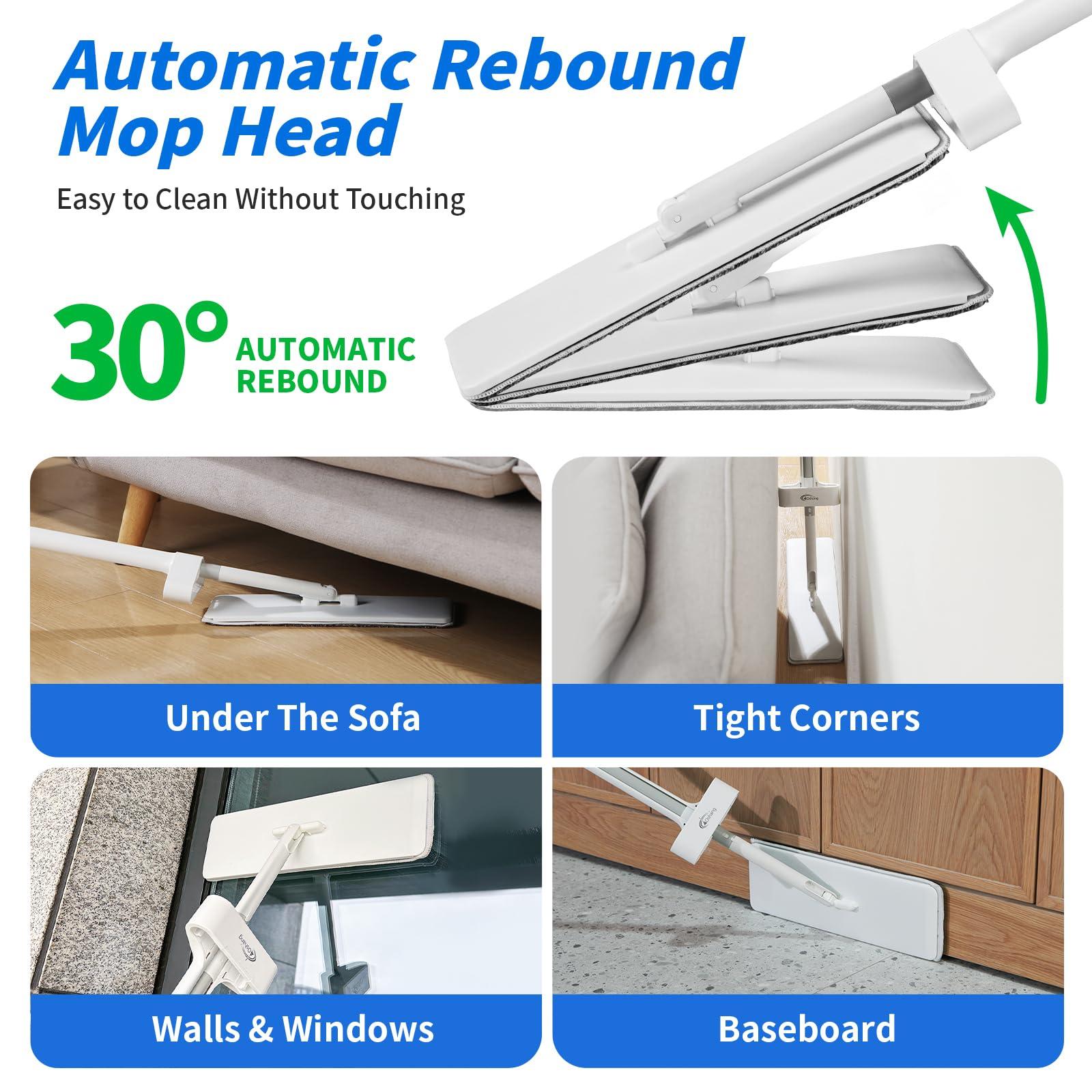 oshang oshang Flat Mop and Collapsible Bucket OG7, Mop and Bucket for Floor Cleaning, Foldable Bucket with Wheels, 2 Washable & Reusable Microfiber Pads