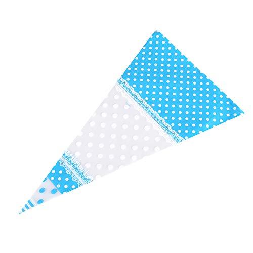 Kuuleyn Cone Shaped Cellophane Treat Bags, Cellophane Cone Bags, 50 Packs Festival Clear Cone Shaped Treat Popcorn Bags Cellophane Candy Bags with Twist Tie (Blue, 4 Silk * 17cm * 30cm)