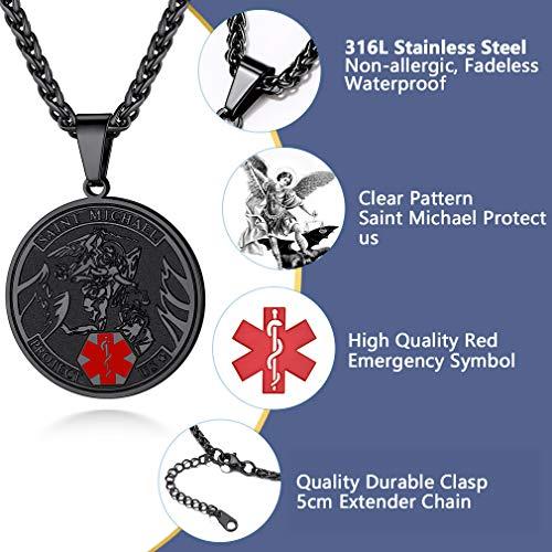 Supcare St Michael Medal Id Necklace Stainless Steel Necklace Medical Alert Necklace for Men Engraved Necklace