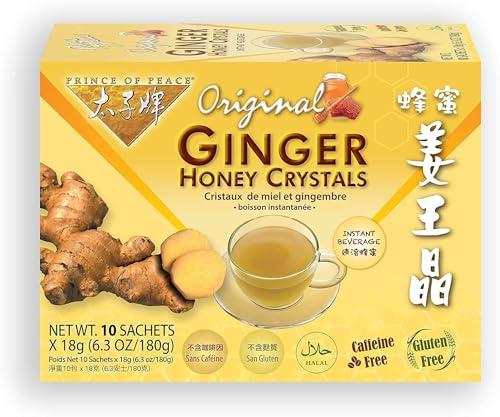 Prince Of Peace Prince of Peace Instant Natural Lemon Ginger Honey Crystals, 10 Sachets  Instant Hot or Cold Beverage for Nausea Relief and Soothes Throat  Easy to Brew Ginger and Honey Crystals