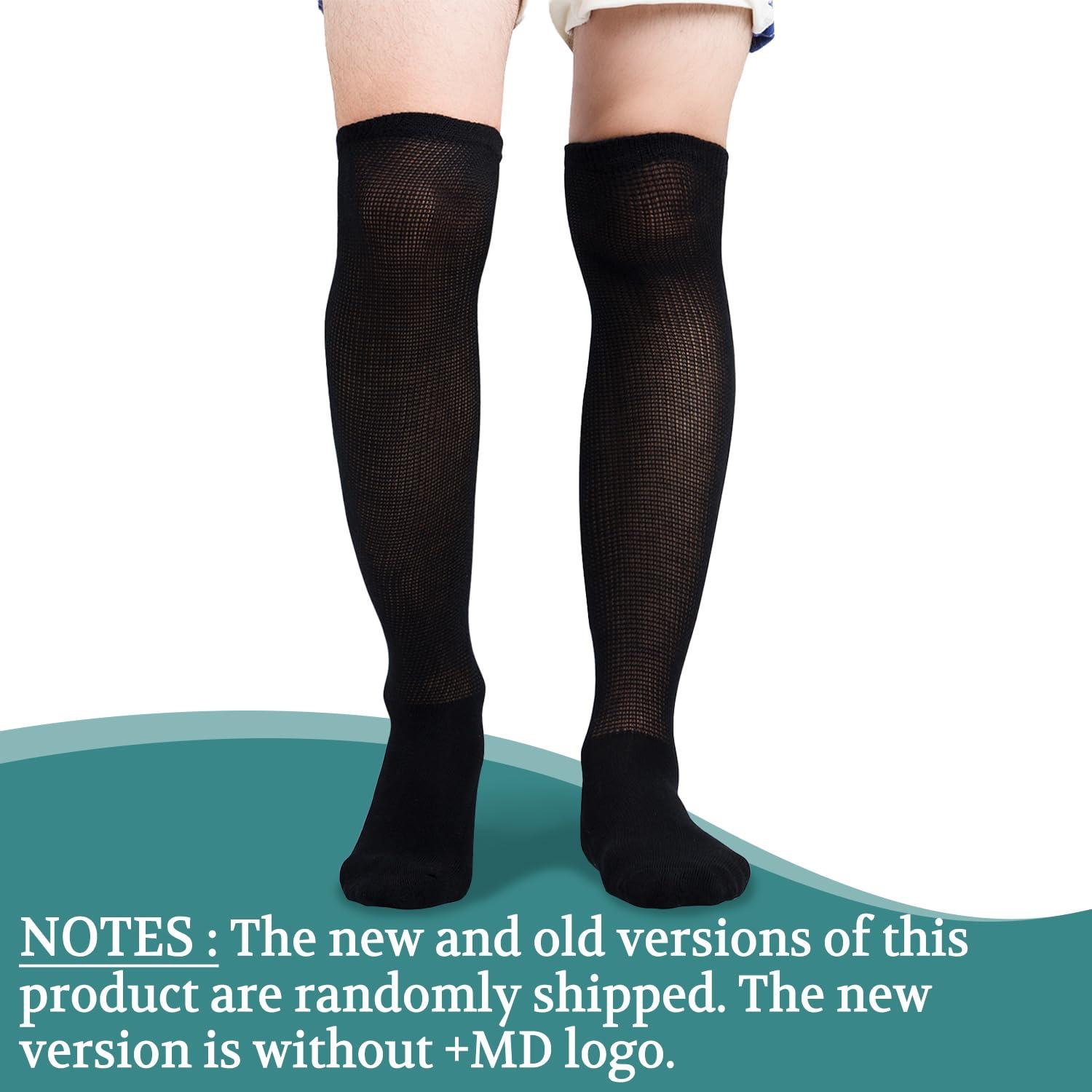 +MD +MD Diabetic Socks for Men and Women, Extra Wide Non-Binding Over the Knee High Calf Circulatory Socks with Cushioned Sole (4 Pairs White,10-13)