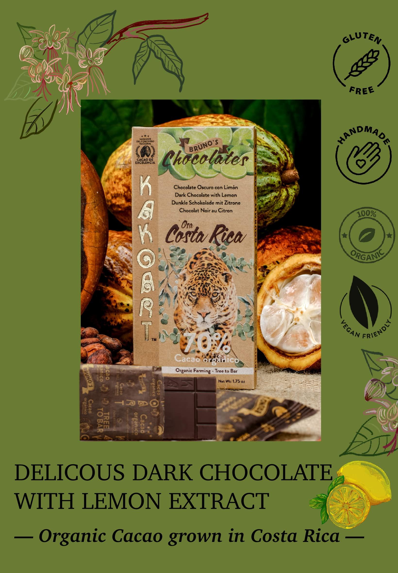 BRUNO'S CHOCOLATES Kakoart Bruno's Chocolate | Chocolate Bars with flavors, 1.75oz/50g, 7 pack | Organic Single Origin Trinitarian Cacao from Costa Rica, certified by the USDA, Gluten free, Vegan (70% Lemon)