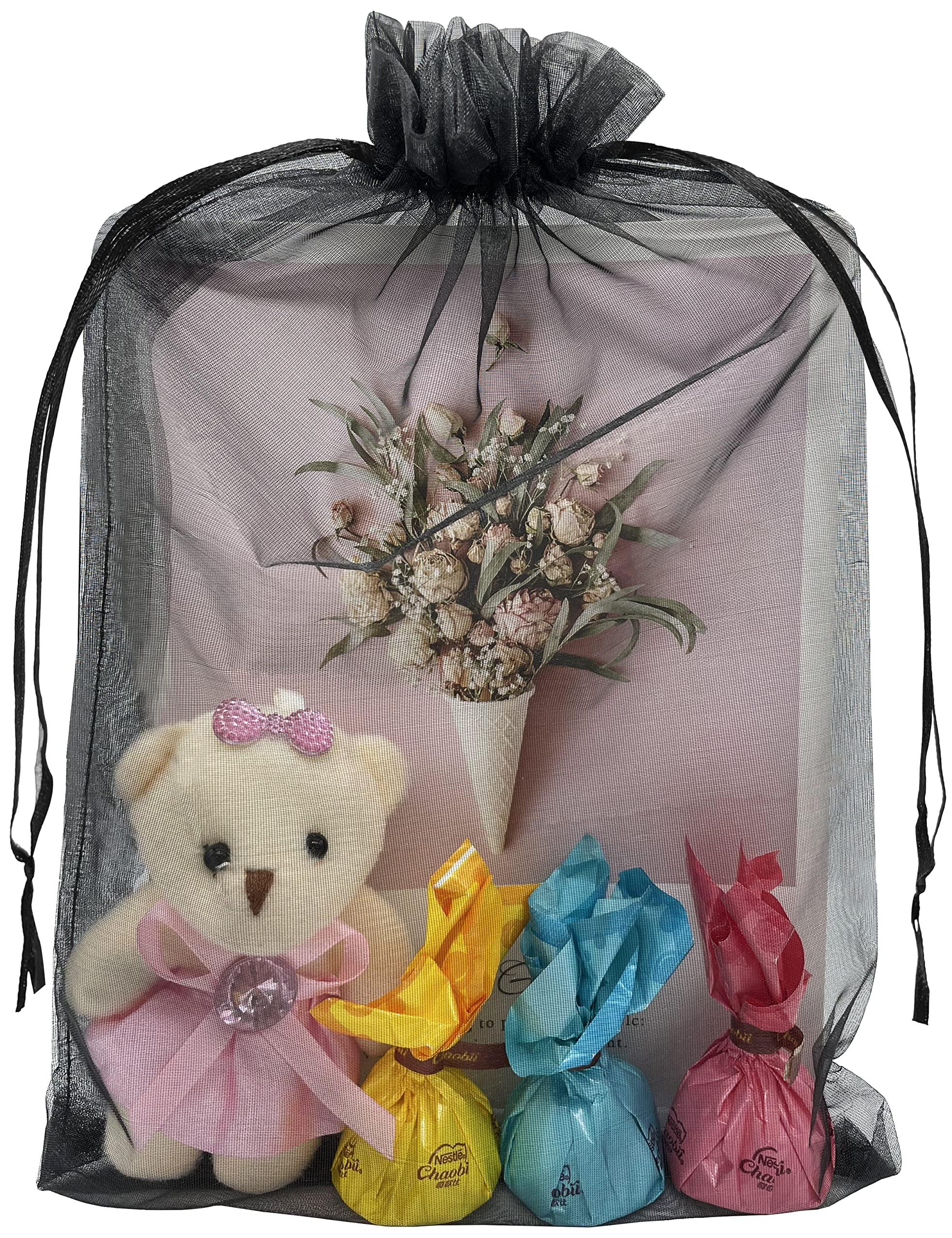 Jexila Jexila 50pcs Sheer Black Organza Gift Bags 8X12 inch Large Mesh Bags Drawstring Jewelry Pouch for Wedding Party Favor Halloween Goodie Candy Treat Bags