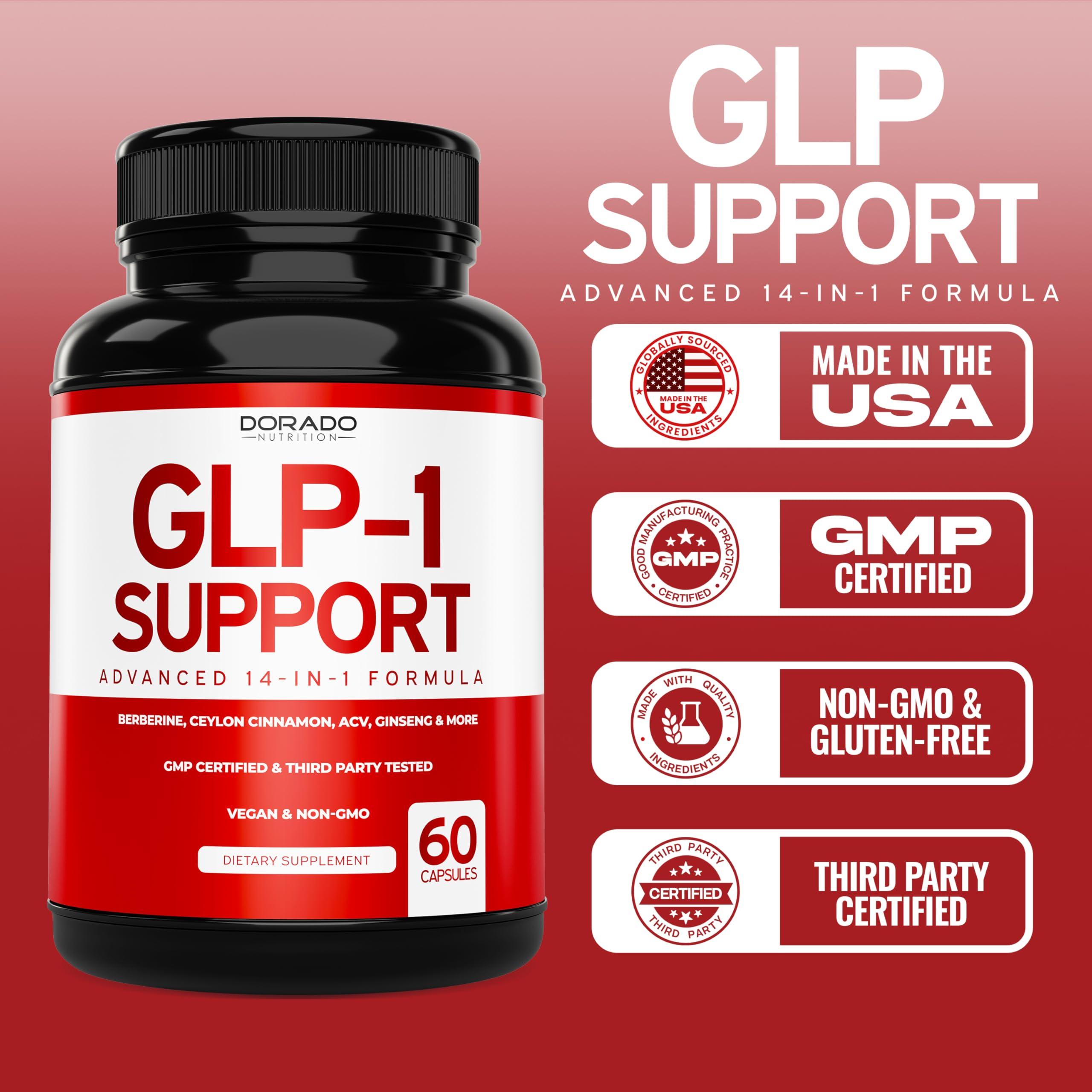 DORADO NUTRITION GLP-1 Supplement 14 in 1 Formula (GLP1 Supplement with Berberine, ACV, Chromium, Ceylon Cinnamon, Turmeric & More) Support Gut Health & Metabolism - Third Party Tested, Vegan Safe & USA Made