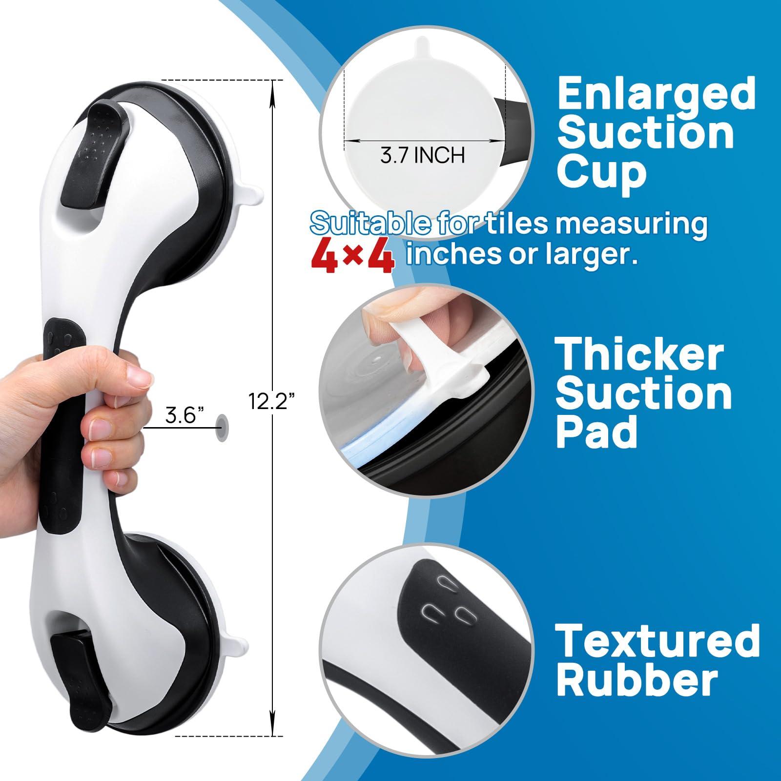 LEVERLOC LEVERLOC Grab Bars for Bathtubs and Showers 2 Pack Suction Grab Bar, Heavy Duty 12 Inch Shower Handle Removable Handrails for Seniors and Elderly, Bathroom Safety Grip No Drilling Waterproof Black