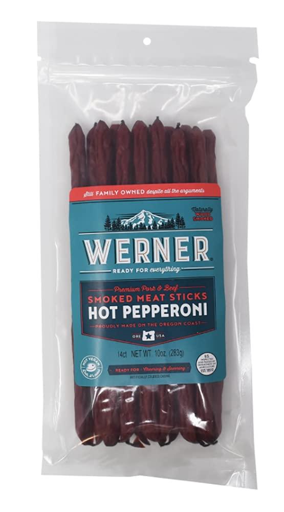 Werner Werner Hot Pepperoni Meat Sticks - 14 Count Bulk Spicy Meat Sticks, 10 Ounce Resealable Bag