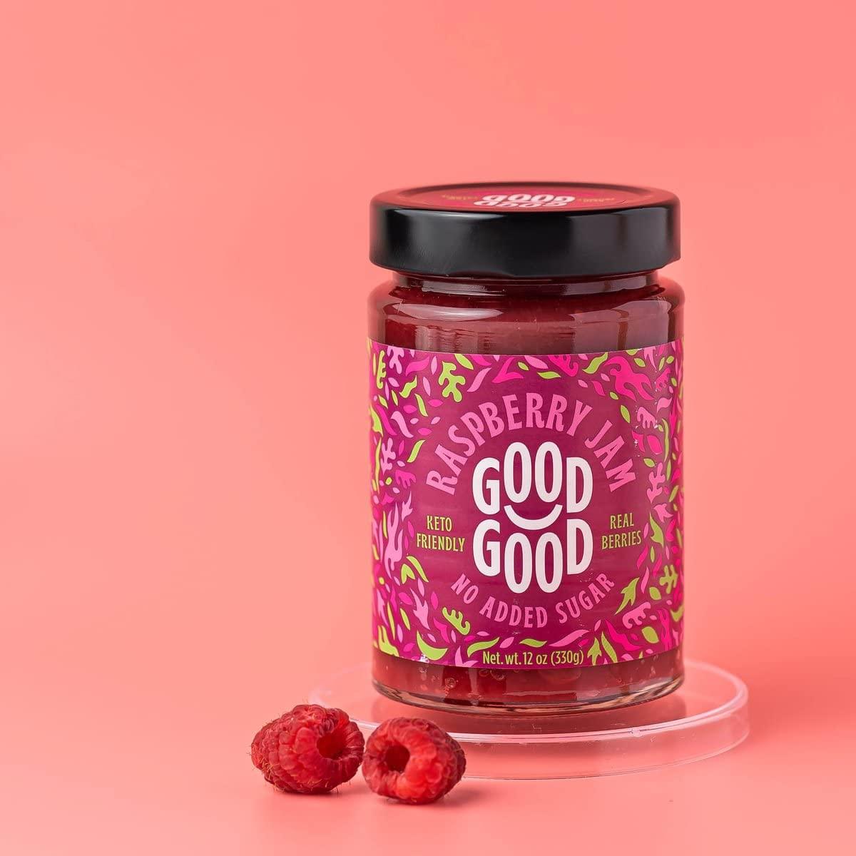 Good Good GOOD GOOD No Added Sugar Fruit Jam Variety Pack of 4 - Keto Friendly Jelly - Strawberry, Concord Grape, Forest Fruits and Raspberry Jam - Low Carb, Low-Calorie and Vegan - 12oz / 330g Jars