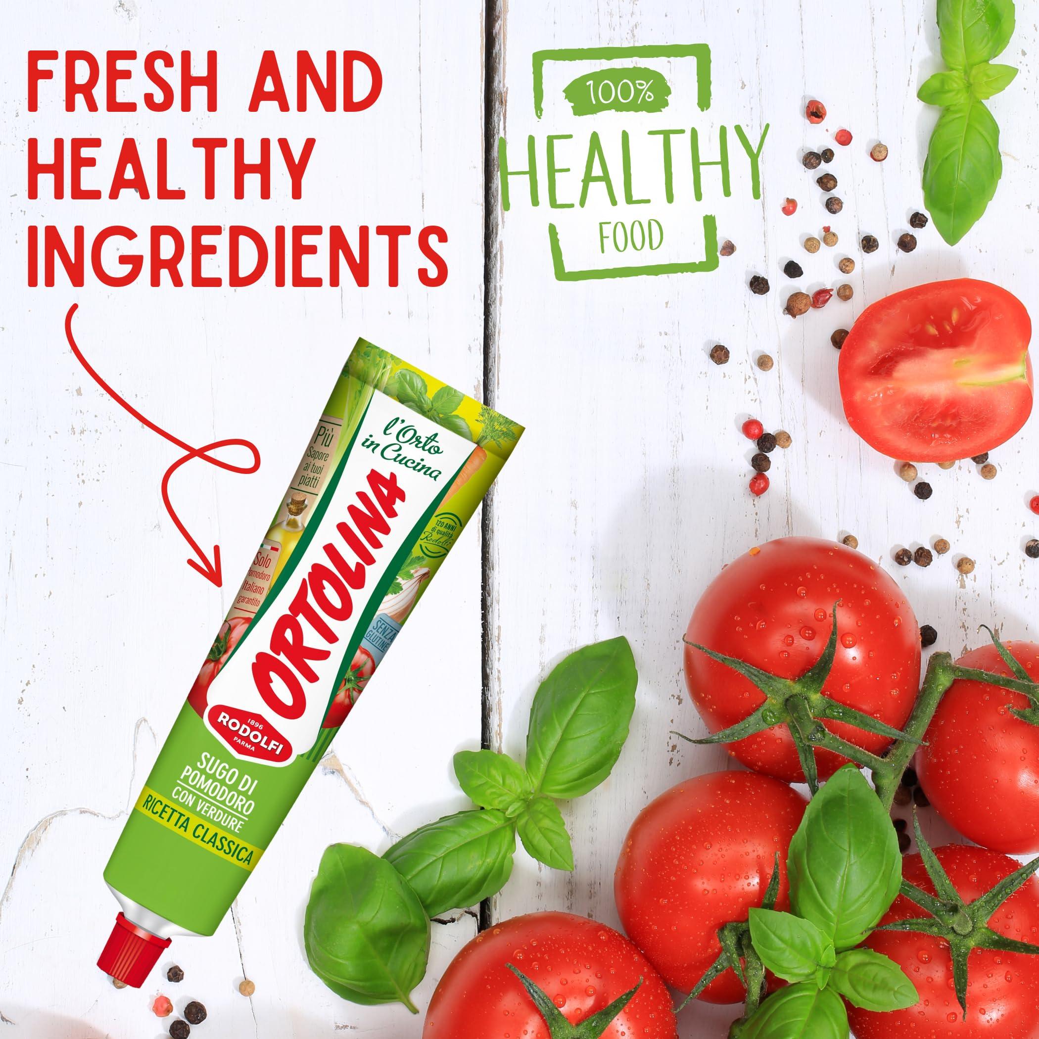 Rodolfi Tomato Paste Tube \"Ortolina\" Rodolfi Sauce, 130 gr (4.5 Oz) - Pack of 2, Authentic Italian Product with Fresh Tomatoes and Vegetables, Imported from Italy, Additive-free