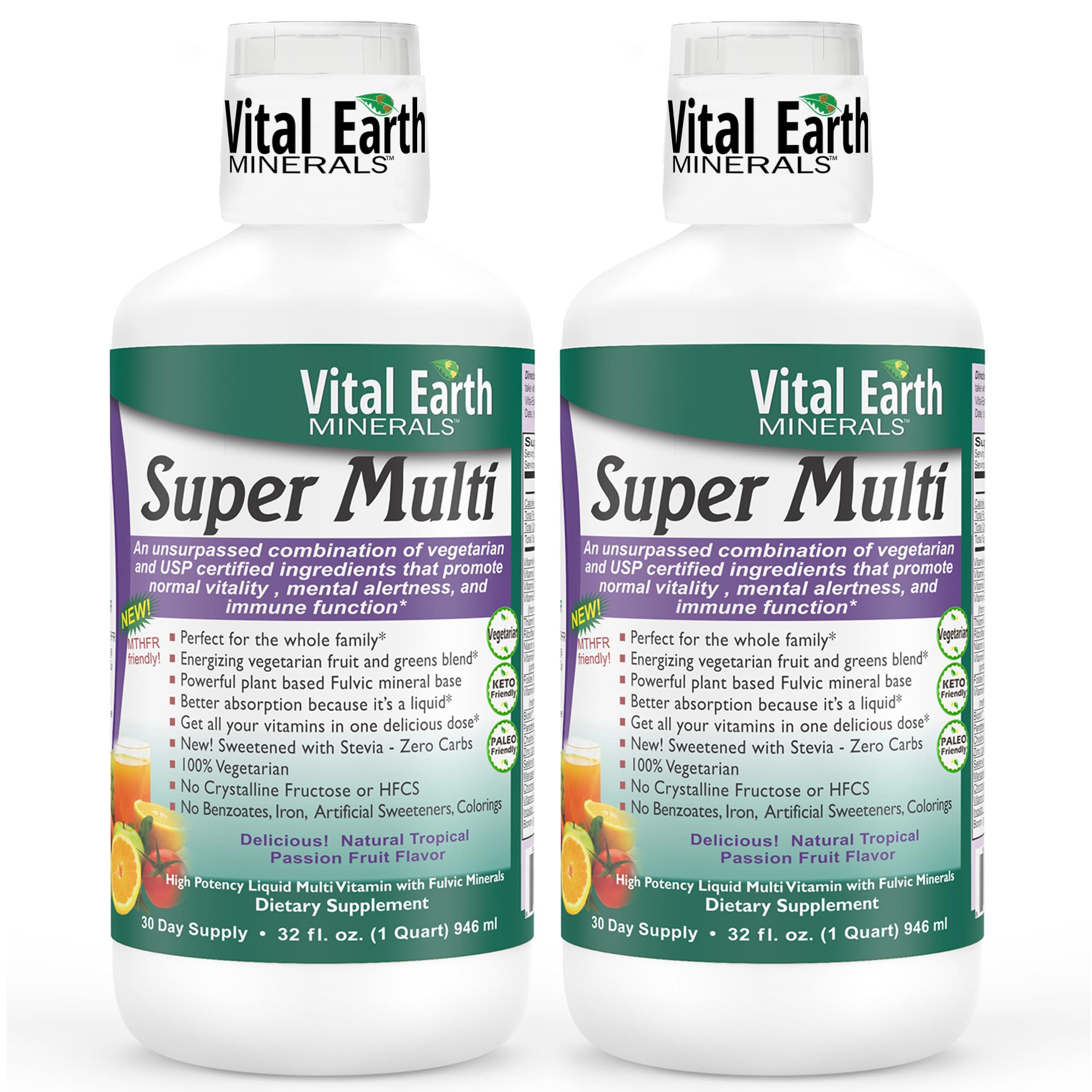 Vital Earth Minerals Vital Earth Minerals Super Multi 2-Pack  Liquid Multivitamins for Women, Men & Kids, Liquid Vitamins with Fulvic Acid for Better Absorption, MTHFR Support, 32 Oz Ea + 1 Oz Cup