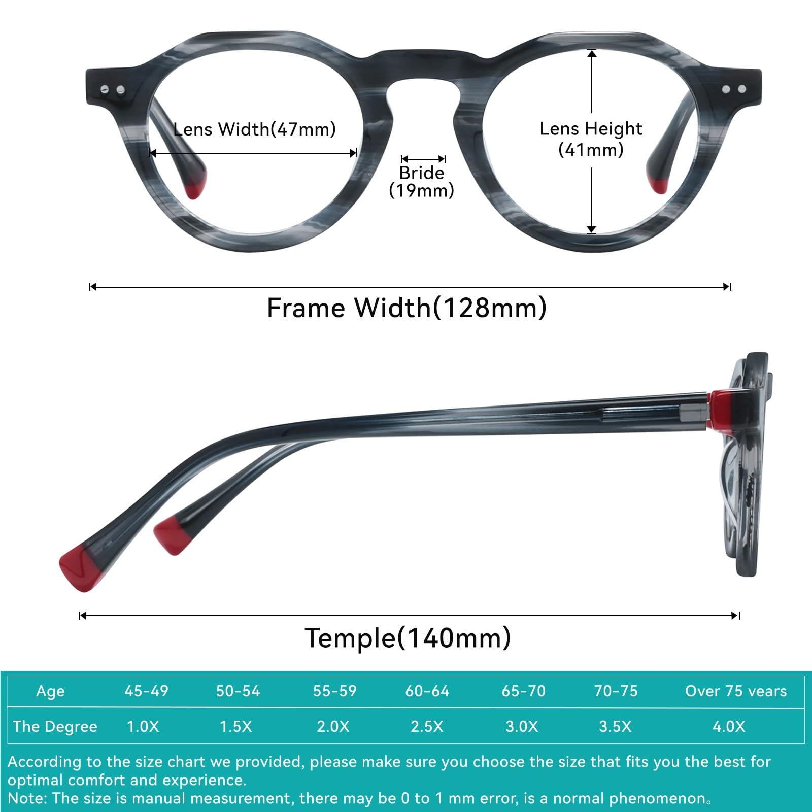 FYTOO FYTOO Stylish Round Glasses Blue Light Blocking Reading Glasses for Women Men Grey Lightweight Readers 0.0 with Spring Hinge Anti Glare/Eye Strain Warner FT1358