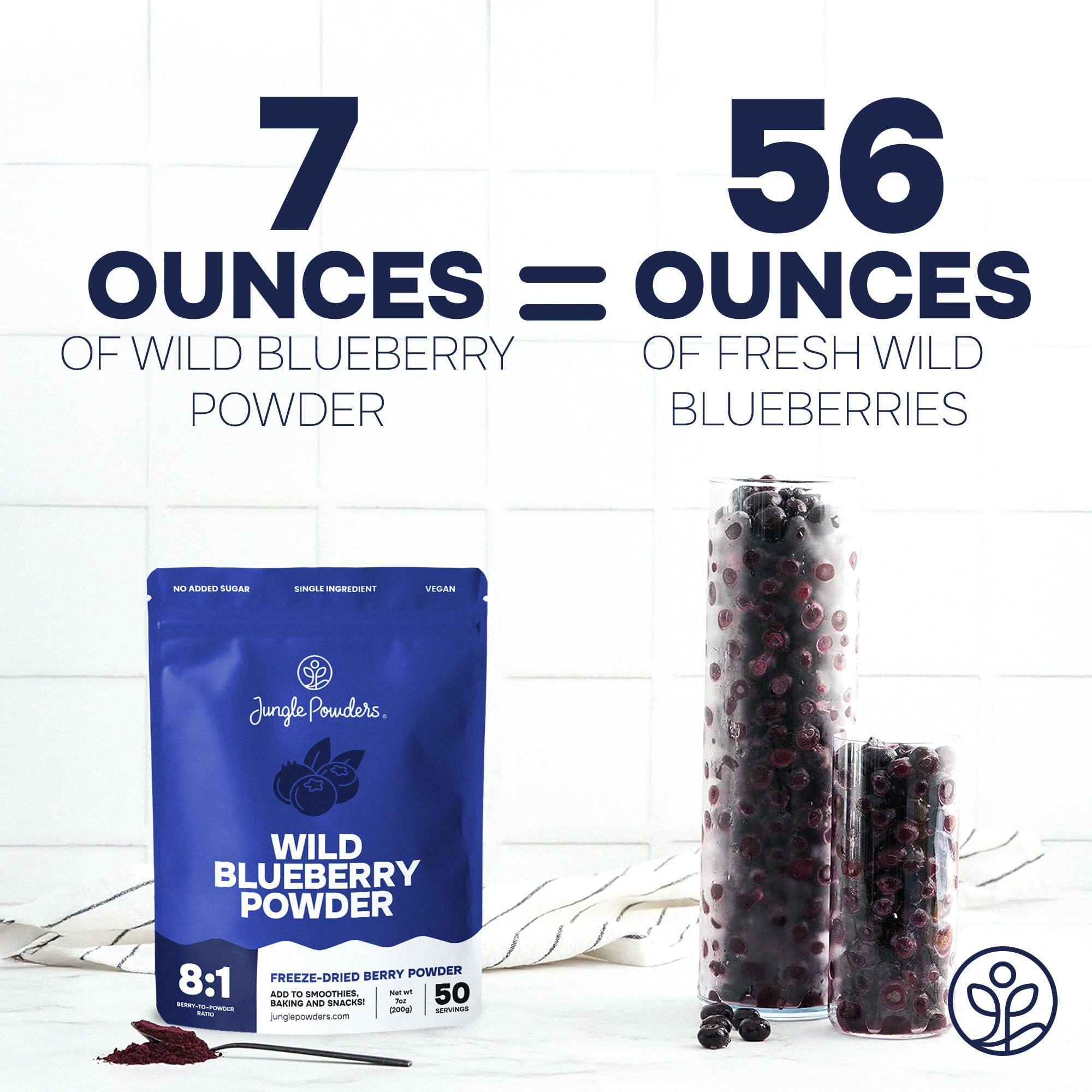 Jungle Powders Jungle Powders Wild Blueberry Powder 7 Ounce Bag, Nordic Freeze Dried Blueberries No Sugar Added For Smoothie, Additive and Filler Free Bilberry Fruit Superfood Powder For Baking Flavoring Cooking