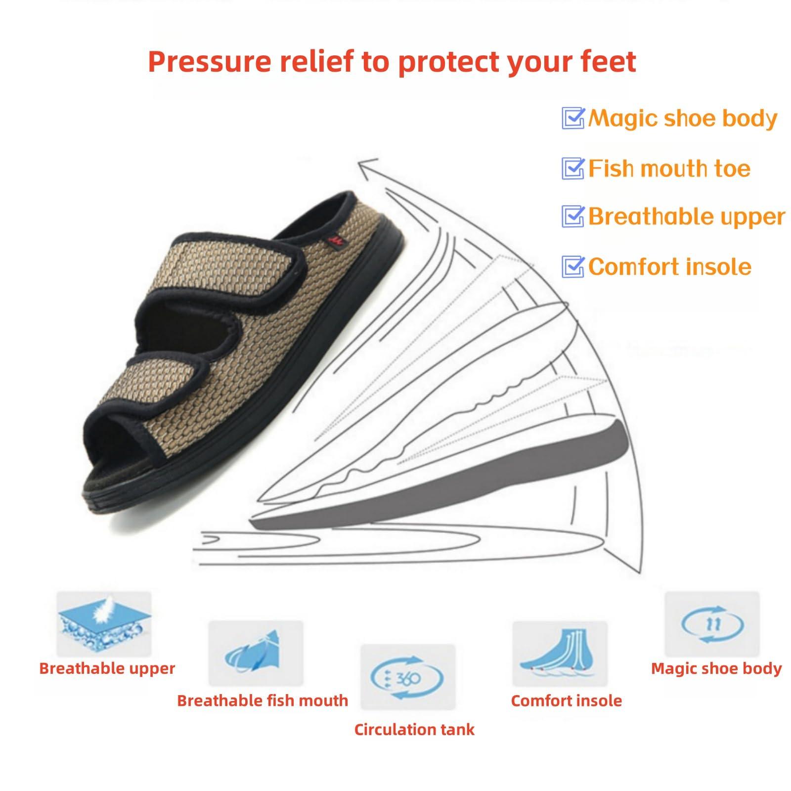 KUMUROETA KUMUROETA Extra Wide Diabetic Foot Shoes,Unisex for Swollen Feet,Adjustable Slippers,Men\'s Diabetic Sandals for Obesity,Hallux Valgus,Plantar Fasciitis,Arthritis,Black