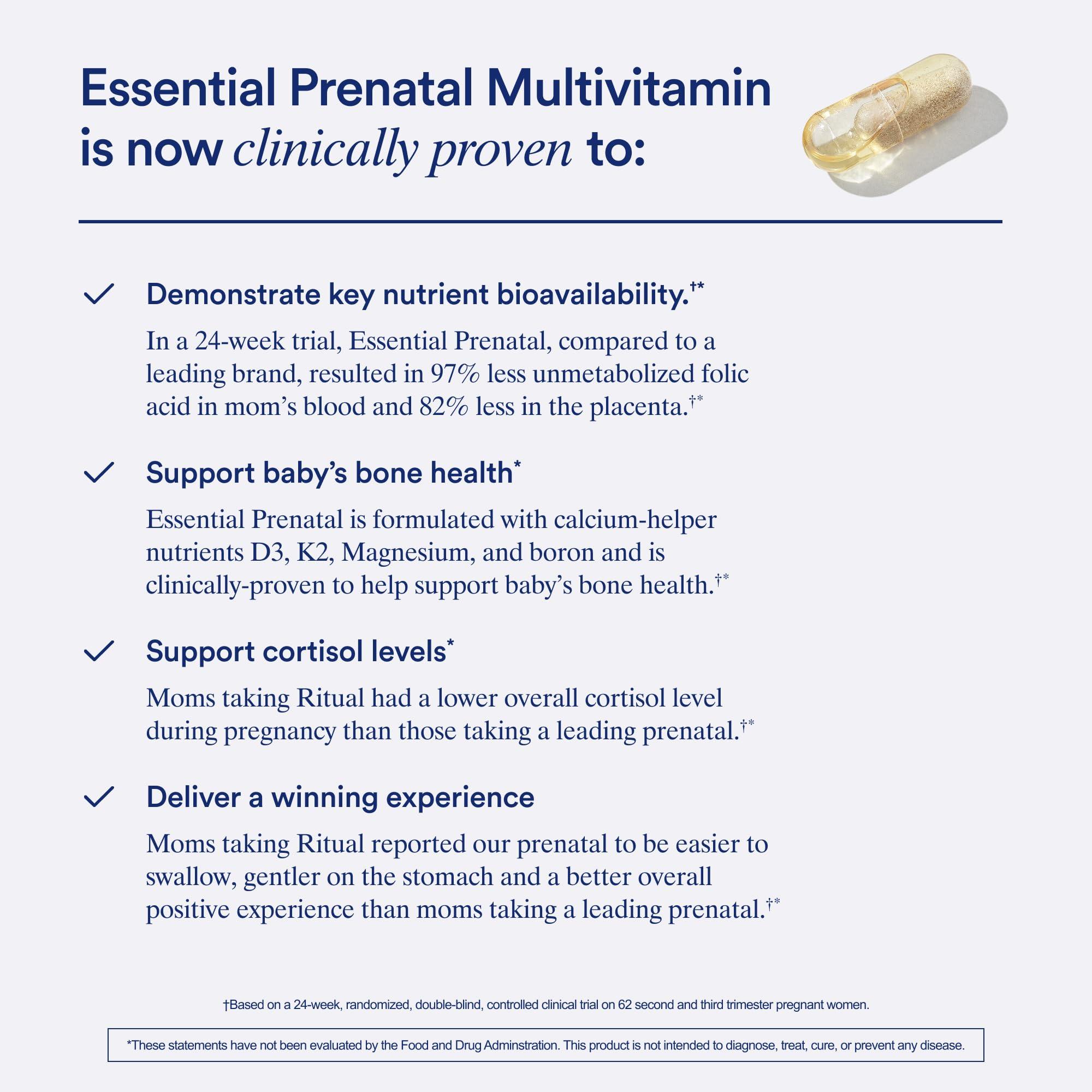 Ritual Ritual Essential for Women Prenatal Multivitamin: Folate & Choline for Neural Tube Support, Omega-3 DHA for Fetal Brain Development, Iron, Calcium-Helper D3 & K2, Non-GMO, Vegan, Mint, 30 Days
