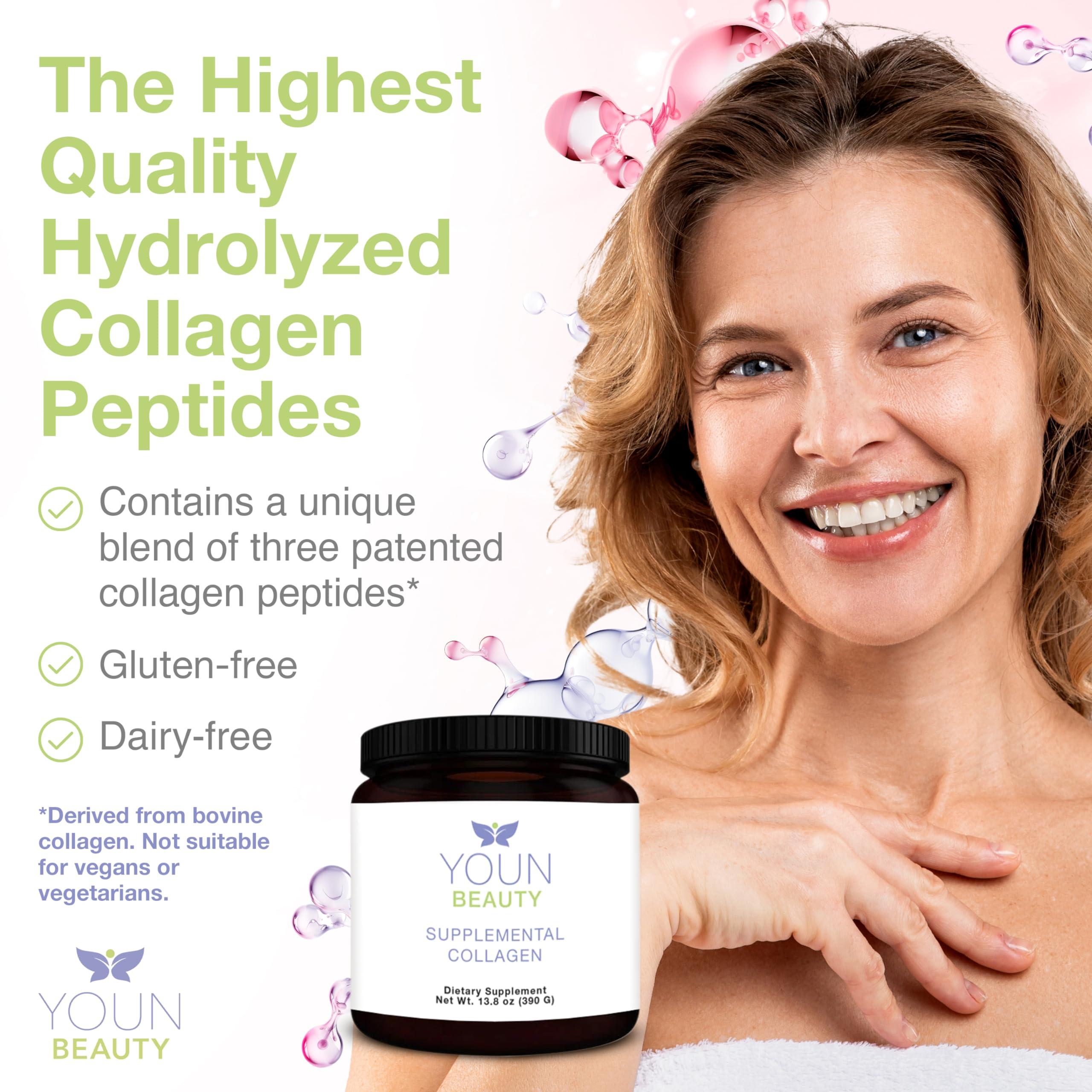 YOUN Beauty YOUN Beauty Supplemental Collagen Powder by Holistic Plastic Surgeon Dr. Anthony Youn, 30 Servings (Unflavored)  Fortigel, Fortibone & Verisol Multi-Collagen Peptides for Skin Health