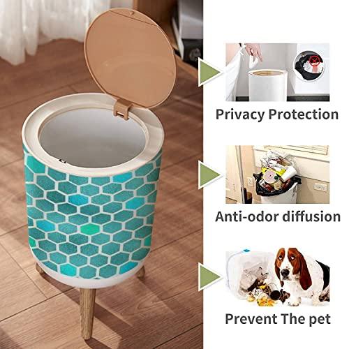 IBPNKFAZ89 Small Trash Can with Lid Mint gold Abstract styles Golden foil tinted paper Good for wedding Garbage Bin Wood Waste Bin Press Cover Round Wastebasket for Bathroom Bedroom Diaper Office Kitchen