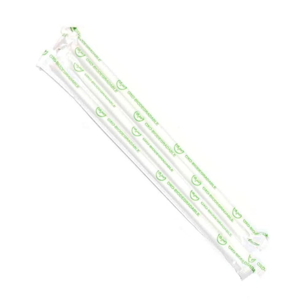EcoQuality EcoQuality Oxo-Biodegradable Clear Disposable Drinking Straws 7.75 inch Compostable Jumbo Drinking Straw Individually Wrapped - Soda, Milkshake, Smoothie, Plastic Alternative, Eco-Friendly (24 BOXES)
