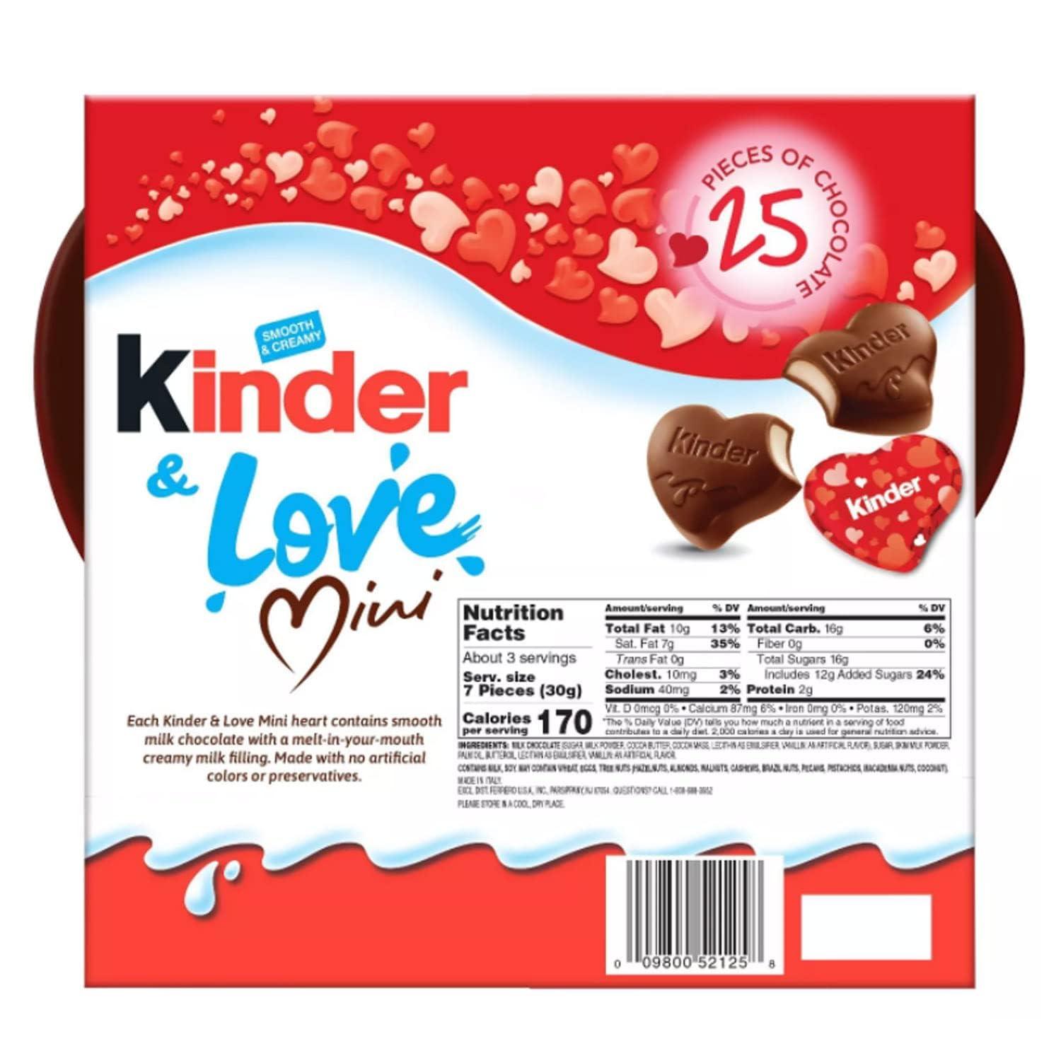 Kinder Kinder & Love Gift Box, 25 Mini Milk Chocolate Hearts, Valentine\'s Gift, 3.7 oz