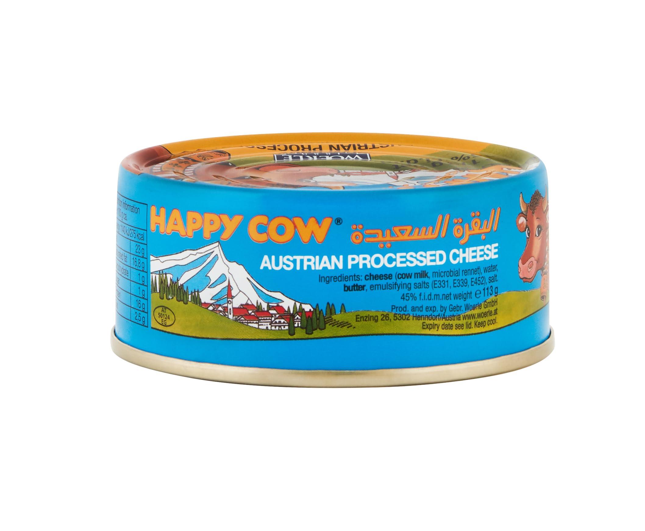 HAPPY COW Happy Cow Halal Austrian Processed Cheese 4 OZ (113g) Easy Open Can, Rich Cheddar Flavor, Long Shelf Life, Perfect for Cooking, Snacking, Camping