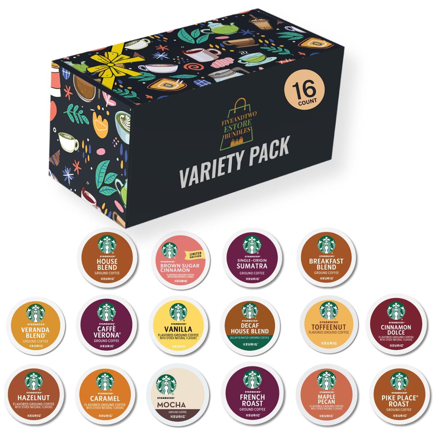 FIVEANDTWOESTORE BUNDLES 16ct K-Cups Variety Pack | Includes Medium & Dark Roast, Flavored Coffee Pods& Mocha K Cups| Wide Variety Coffee Pods for Keurig,Excellent Gift for Starbucks Coffee Lovers