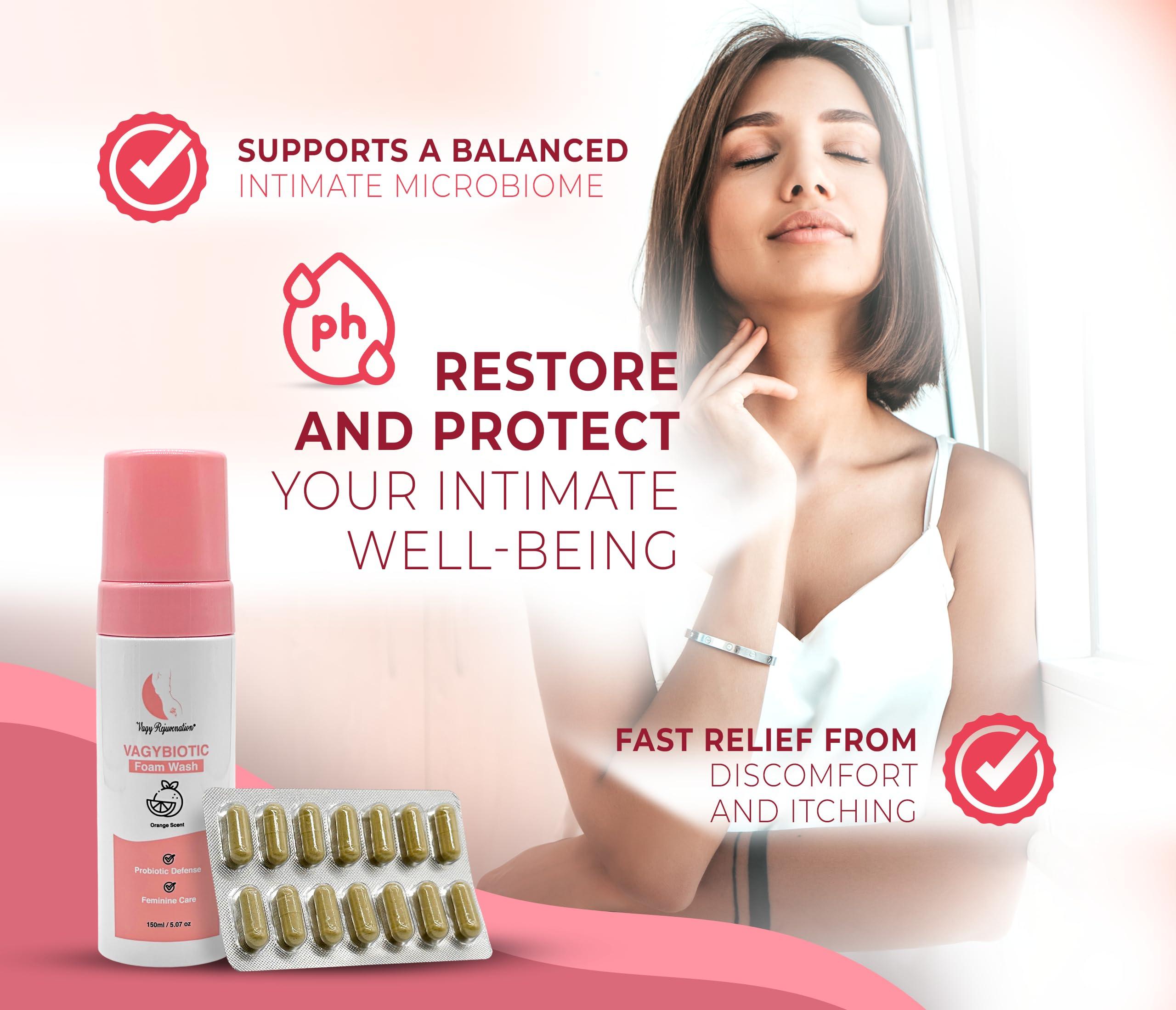Vagy Rejuvenation Vagy Rejuvenation Biotic Bundle V-Rescue + VagyBiotic Foam Feminine Care Kit with Boric Acid Suppositories & Probiotic Feminine Wash Gentle, pH-Balanced Hygiene