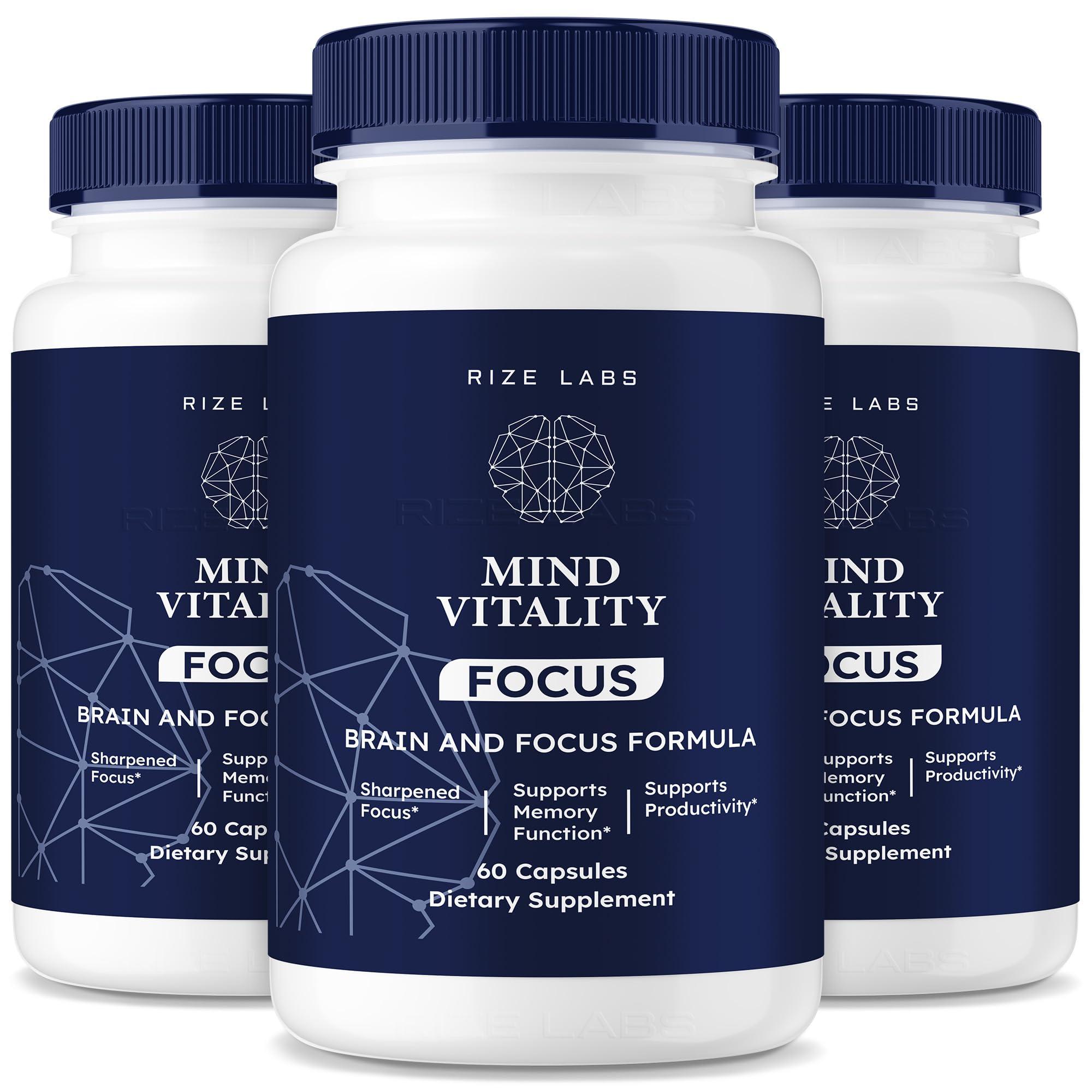 rize labs (3 Pack) Mind Vitality Focus Brain Supplement, Mind Vitality to Boost Focus and Concentration & Avoid Mid-Afternoon Fatigue, Mind Vitality Advanced Formula Reviews (180 Capsules)