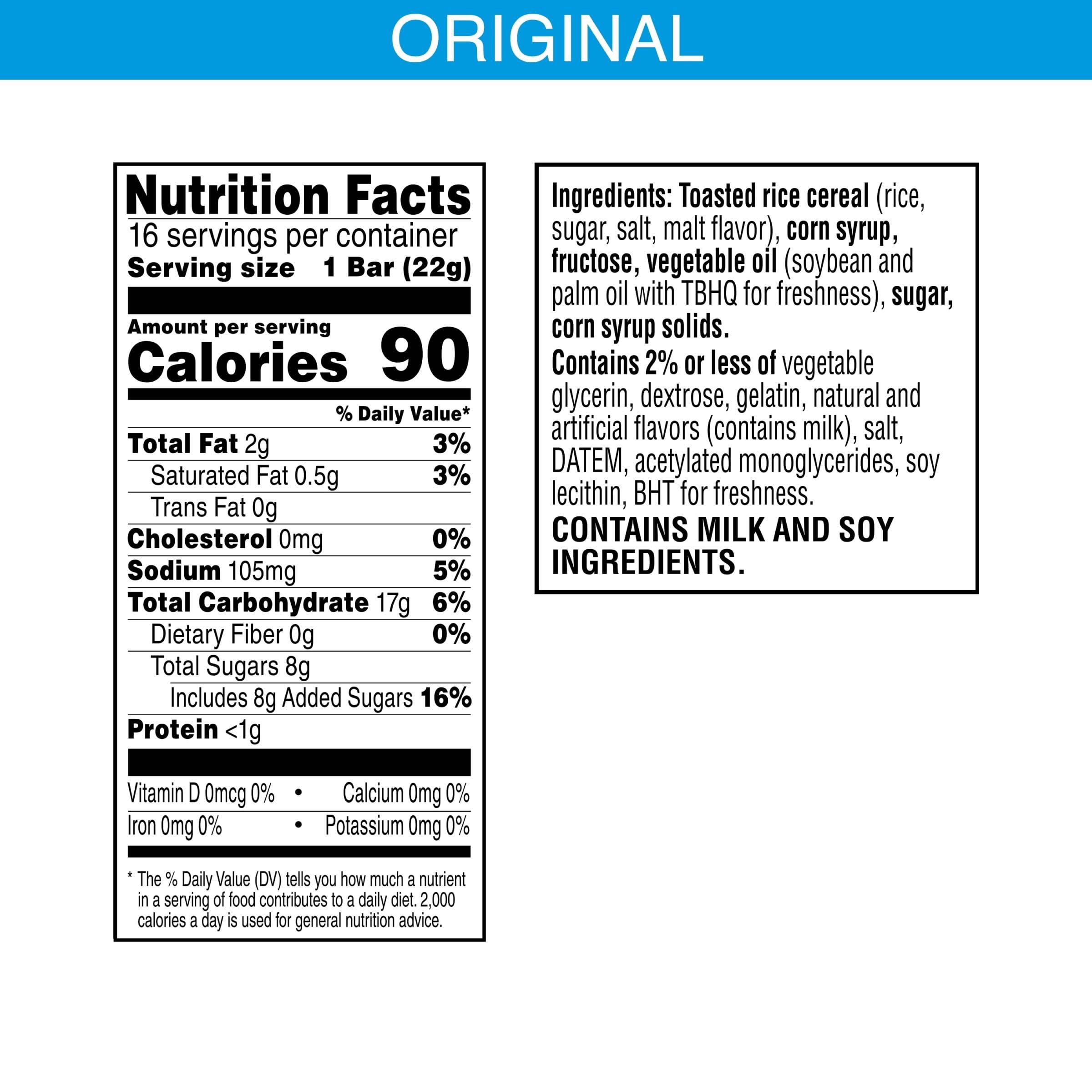 RICE KRISPIES TREATS Rice Krispies Treats Crispy Marshmallow Squares, Kids Snacks, Snack Bars, Original, 12.4oz Box (16 Bars)