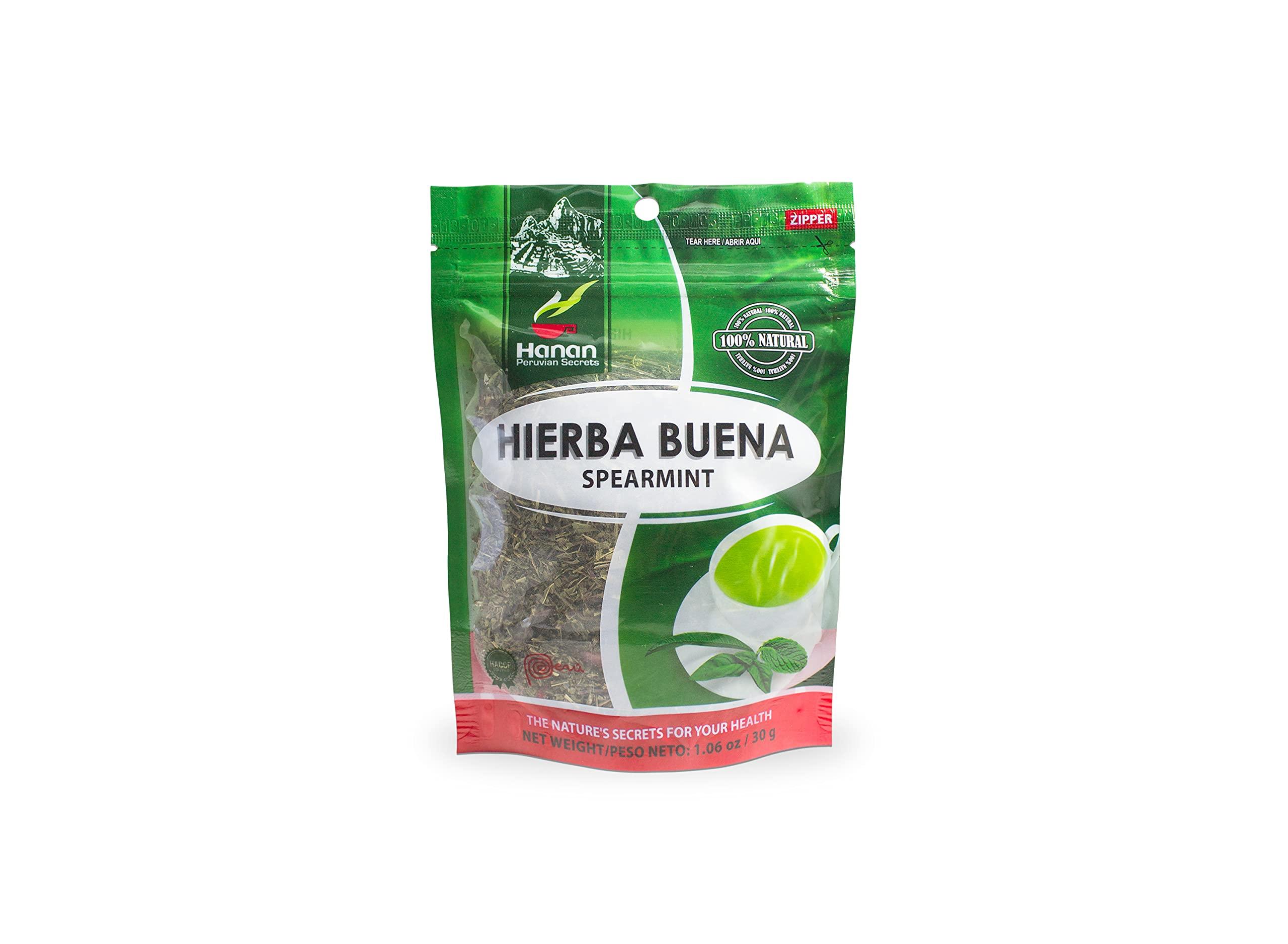 HANAN PERUVIAN SECRETS Hanan Peruvian Secrets Hierba Buena|100% Natural Spearmint|1.06oz / 30g|Naturally Aids in Fighting Digestive Disorders, Abdominal Cramps|Promotes Healthy Digestion (6 Pack)