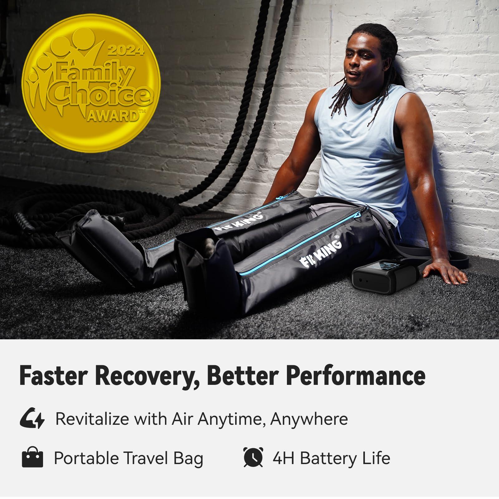 FIT KING FIT KING Professional Air Compression Recovery System, Cordless Rechargeable Full Leg Massager Recovery Boots, Compression Device for Fast Recovery & Blood Circulation, FSA HSA Approved (Small)