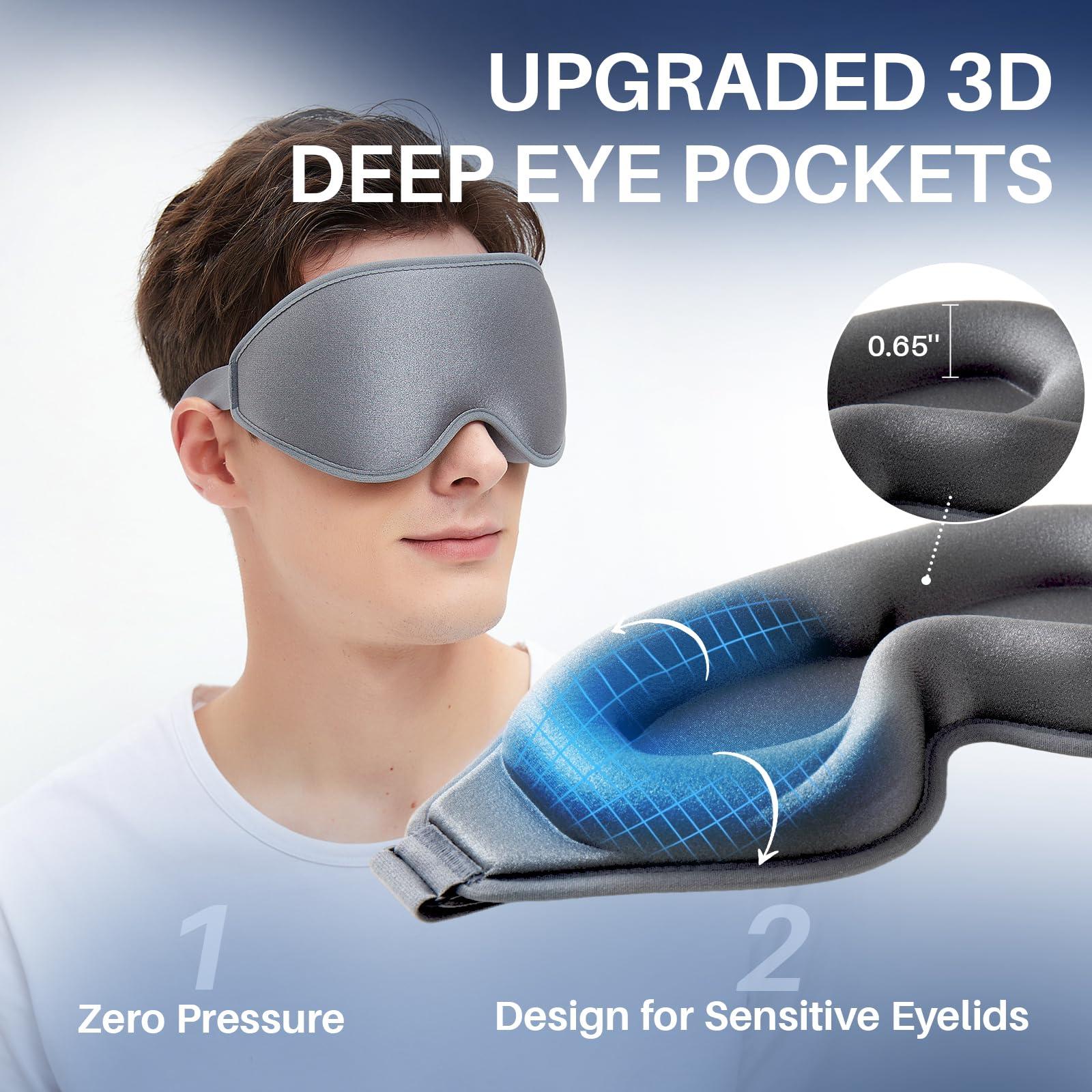 Uditek Uditek Sleep Mask, 3D Contoured Deep Pocket Eye Mask for Sleeping, Light Blocking Sleep Masks for Women Men, Zero Pressure Eye Covers for Sleeping Travel Night Shift, with Adjustable Strap