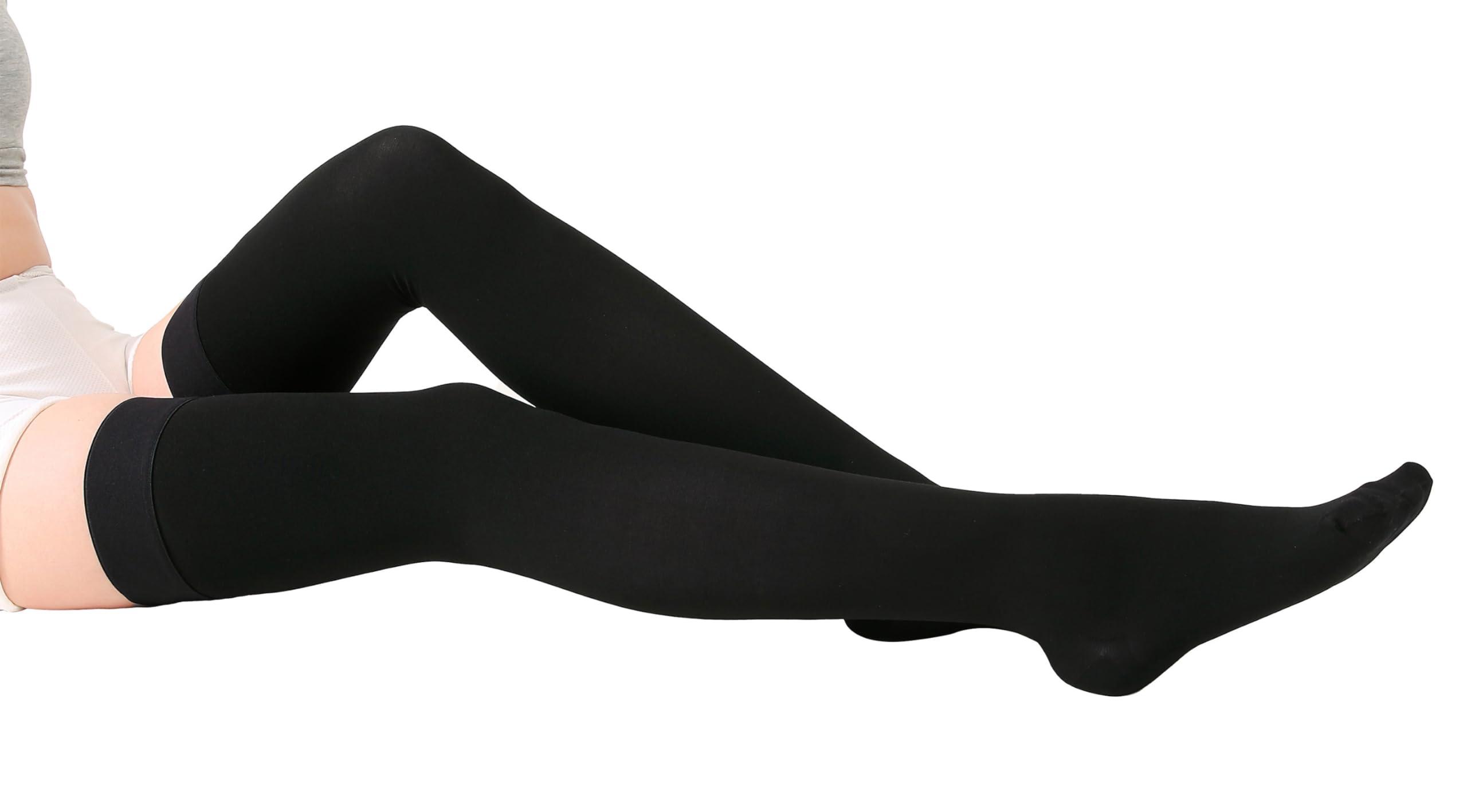 TOFLY TOFLY Medical Thigh High Compression Stockings for Women & Men, Closed Toe, Opaque, Firm 20-30mmHg Graduated Compression Socks with Silicone Band, Support for Varicose Veins, Edema, Travel,Black M