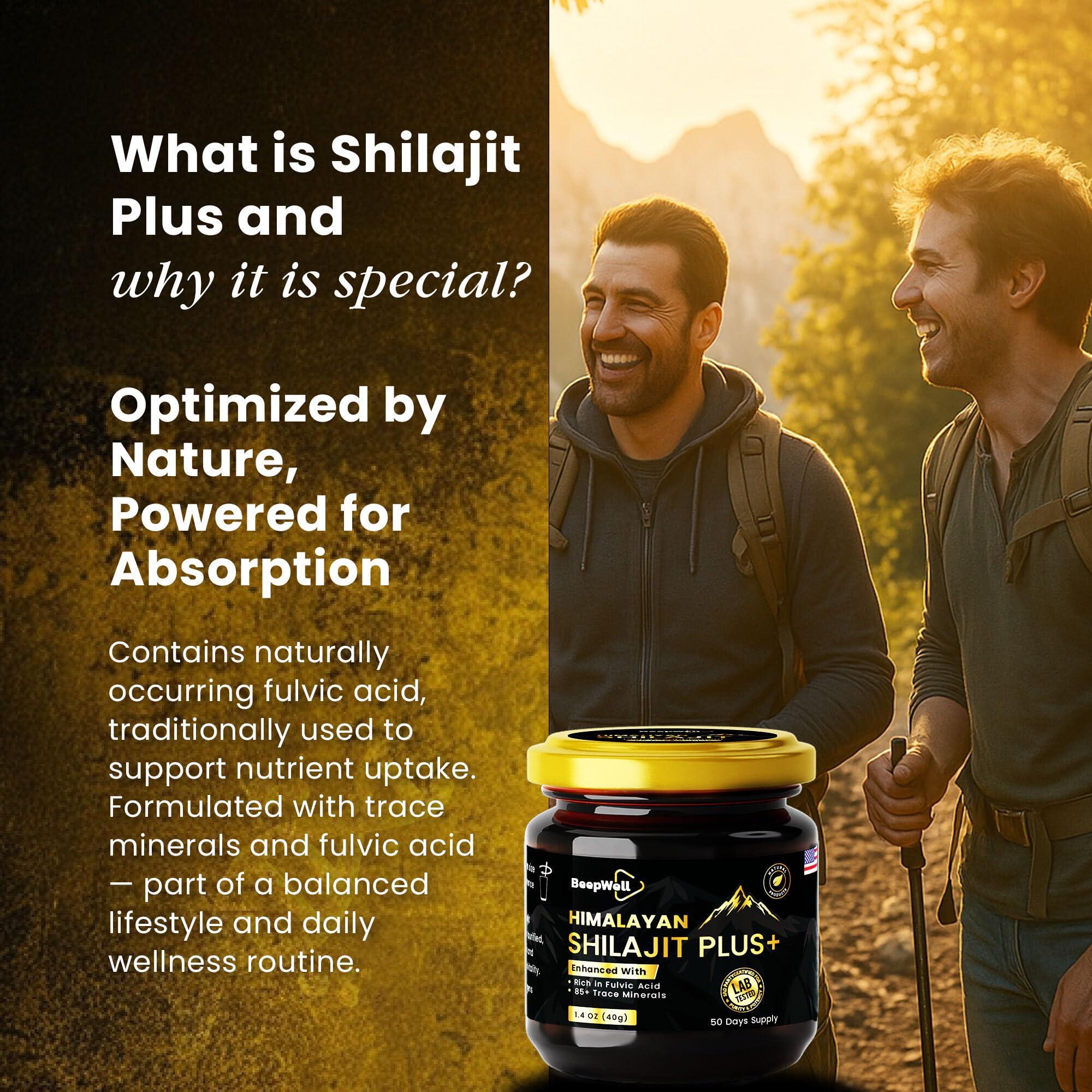 BeepWell BeepWell Shilajit Resin Himalayan Pure Natural Ashwagandha Maca Root Black Pepper Authentic Chilajil Men Women Gold Ayurvedic, 72% Fulvic Acid 85+ Trace Minerals, 50 Servings, 40 Grams