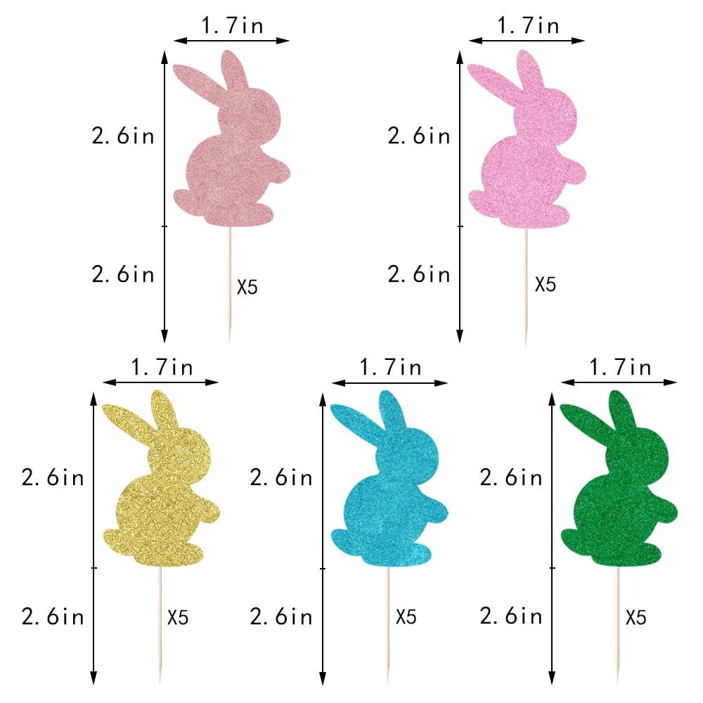 Sodasos Sodasos 25 Pack Easter Rabbit Cake Topper, Colour Happy Easter Bunny Happy Easter Cupcake Picks for Easter Spring Birthday Party Baby Shower Cake Decorations