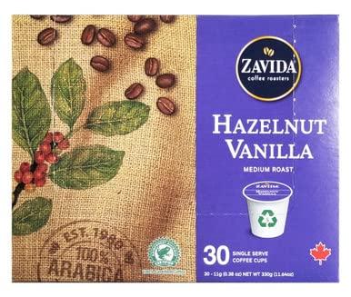 Zavida Zavida Hazelnut Vanilla Medium Roast Coffee, K-Cups, 30 Count, 330g/11.64 oz. Box (Imported from Canada)