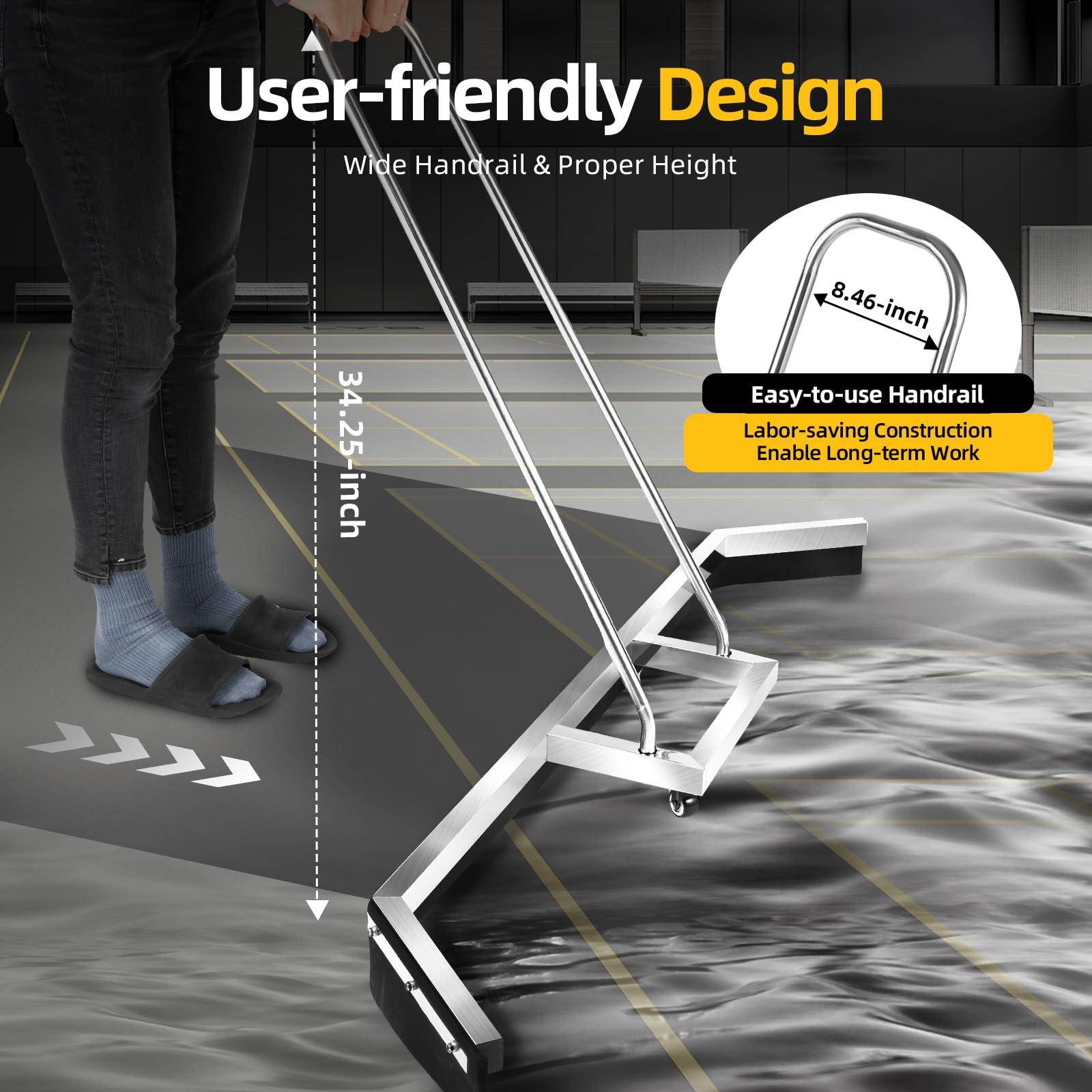 LIYUANJUN LIYUANJUN Tennis Court Squeegee with Wheels, Tennis Court Squeegee Roller Sweeper Professional Water Remover Stainless Steel Sport Court Squeege for Basketball Courts Shopping Malls, Silver