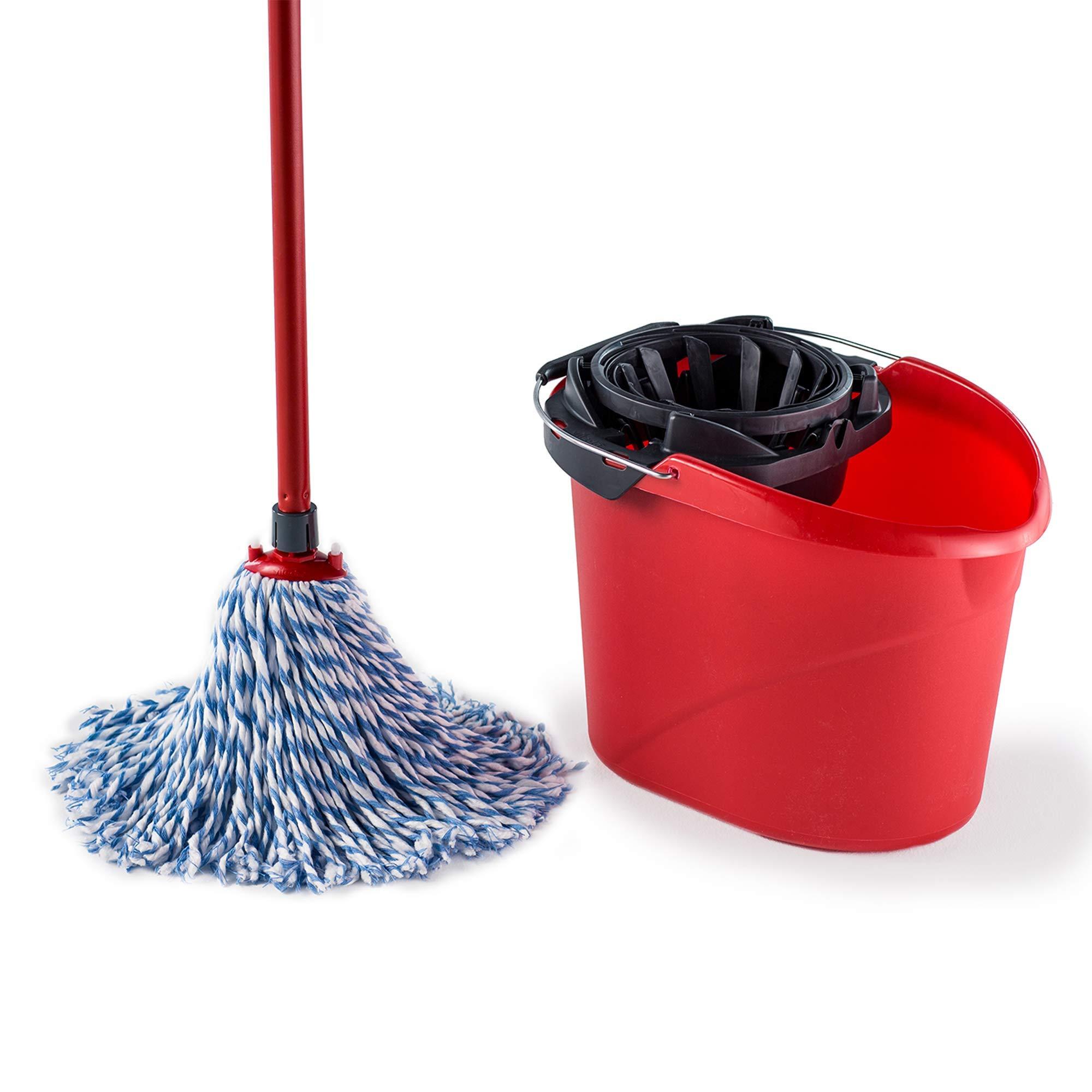 Vileda Vileda SuperMocio Microfibre and Cotton Mop and Bucket Set, Mop for Cleaning Floors, Set of 1x Mop and 1x Bucket, Red/Black, 28.3cm (W) x40cm (D) x28.5cm (H)