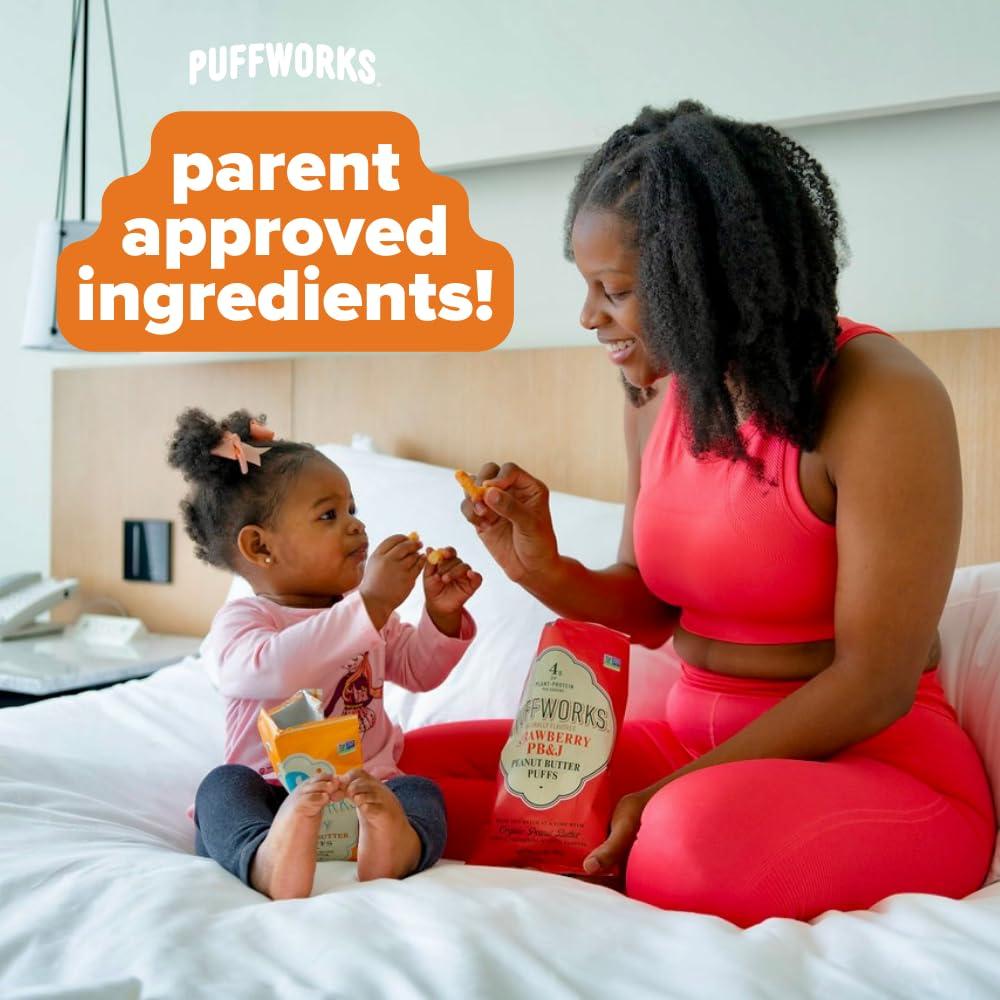 Puffworks Puffworks Strawberry PBJ Organic Peanut Butter Puffs, 1.2 Ounce (Pack of 6), Plant-Based Protein Snack, Gluten-Free, Vegan, Kosher