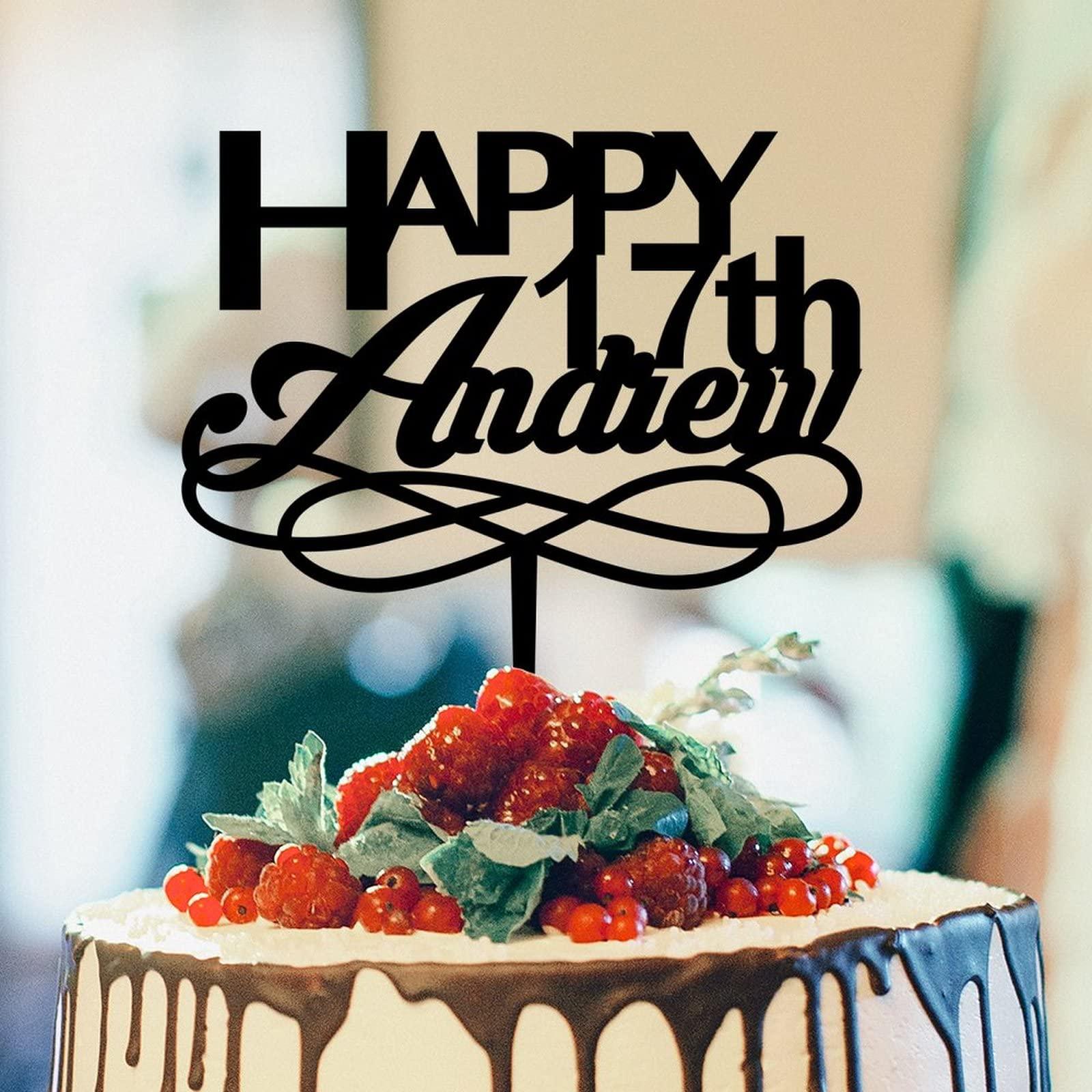 YJHLBHDIAN Happy 17th Cake Topper Black Acrylic Happy Birthday Party Decorations Cake Toppers Custom Birthday Cake Topper Decorations for Men Women Happy Birthday Gift to Children Adults Women Cake Toppers