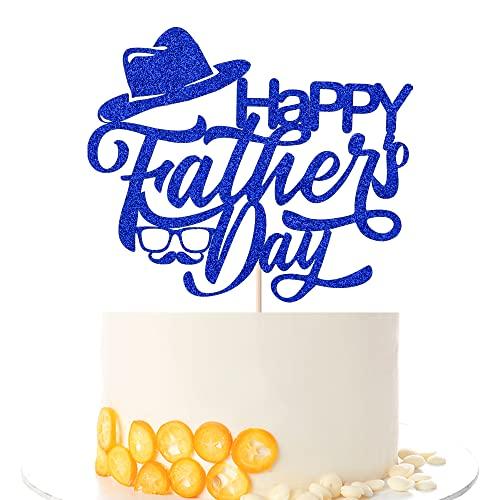Kaoenla Father\'s Day Cake Topper-Happy birthday dadHappy Father\'s Day Best Dad Ever cake Topper The Men Birthday Party Picks for Cake Decorations Toppers (Blue)