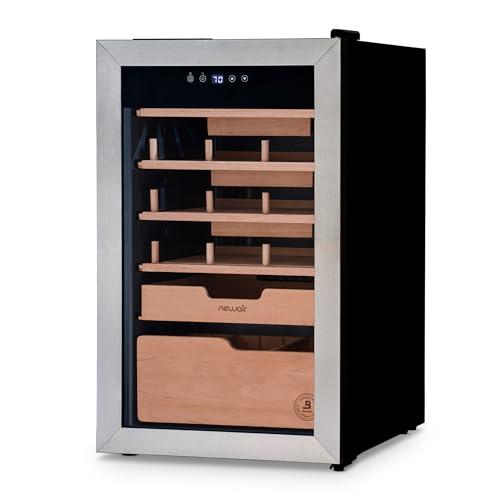 NewAir NewAir x Boveda 500 Count Electric Humidor, Spanish Cedar Shelves with Temperature Control, Cigar Humidor Box with Built-In Boveda Humidity Control in Stainless Steel