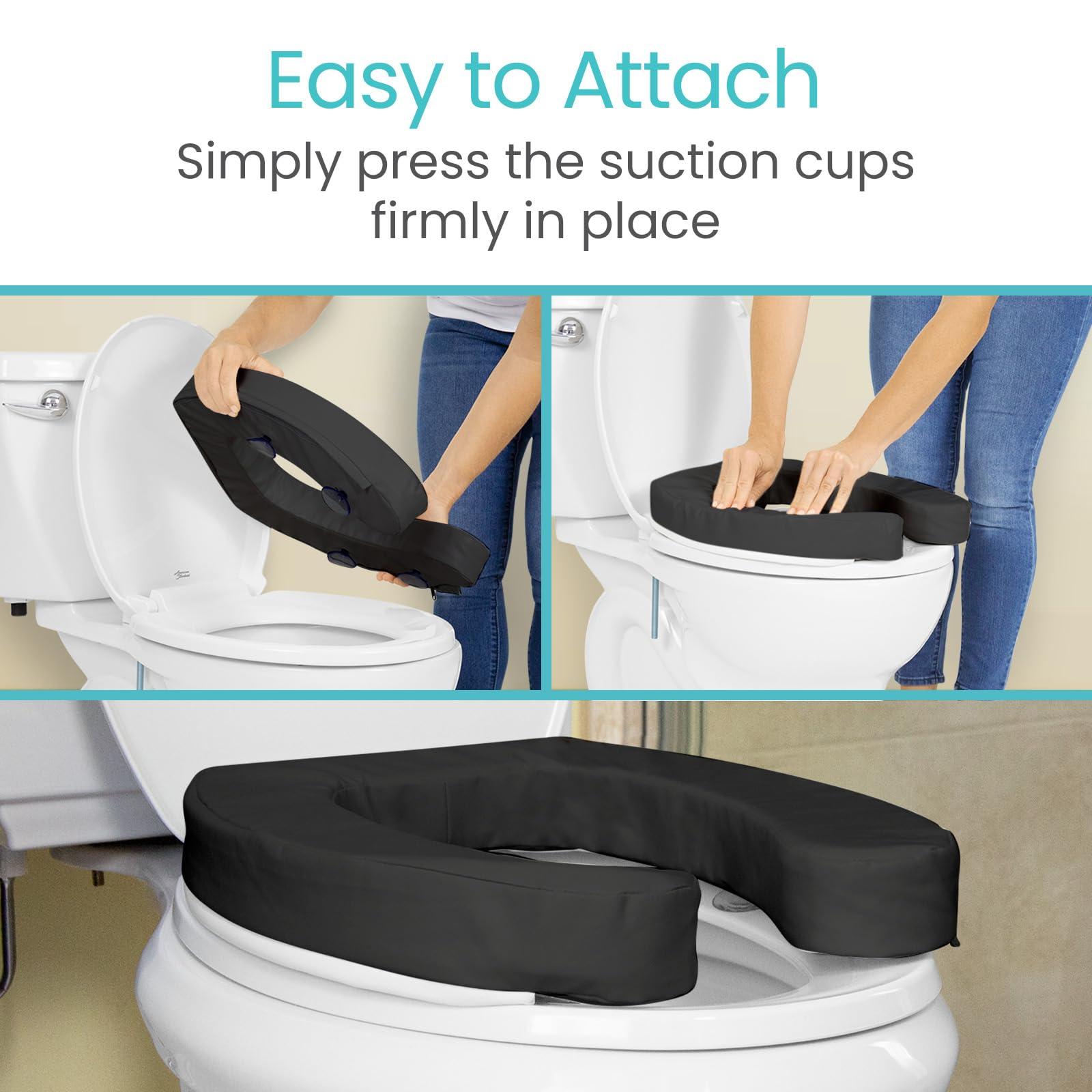 Vive Vive Toilet Seat Cushion (Soft Cushioned Foam) - Easy Clean Soft Padded Bathroom Attachment - Elongated, Standard Seats - Comfort and Support Donut for Handicap, Adults (2\" Cushioned Foam, Black)