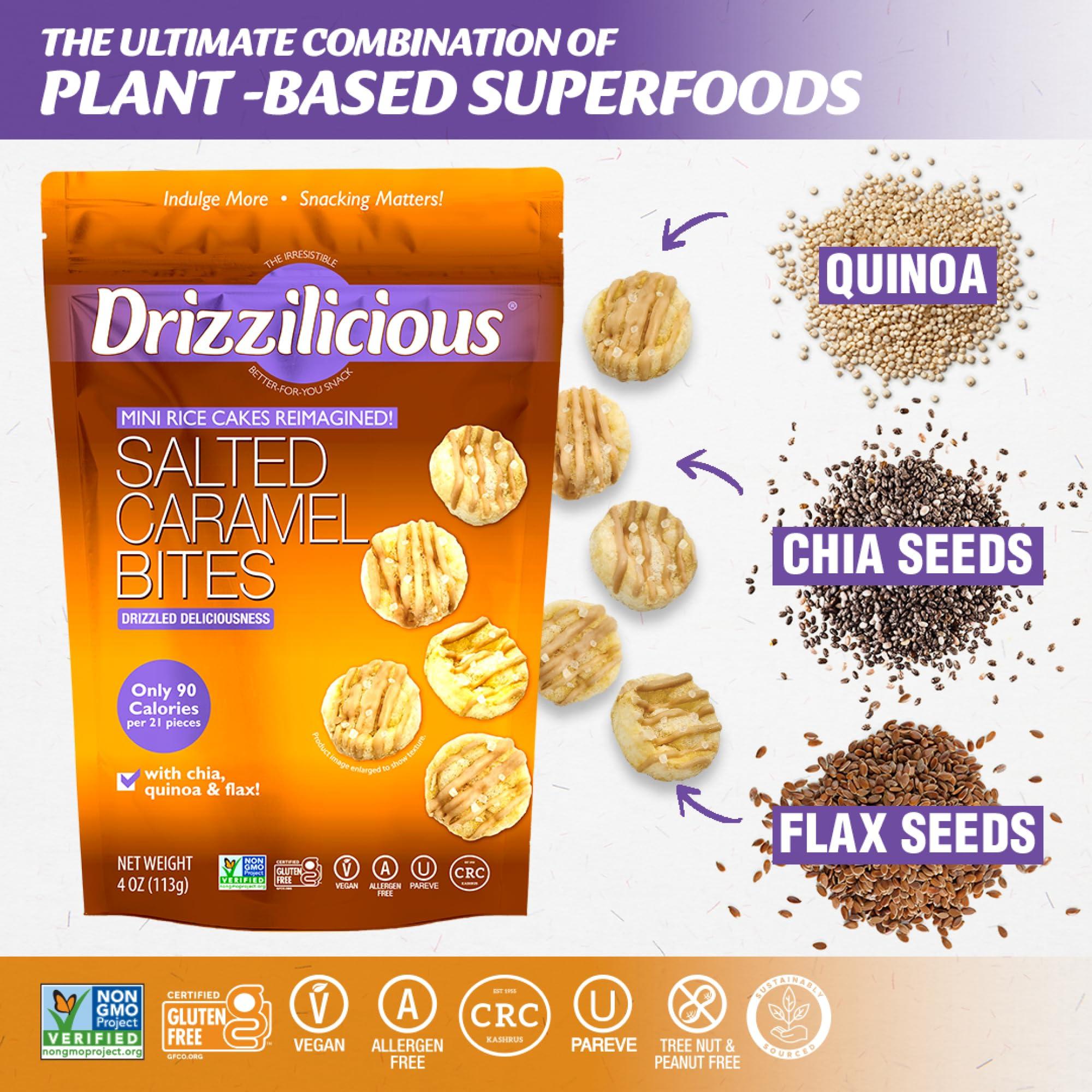 Drizzilicious Drizzilicious Mini Rice Cakes Salted Caramel - Rice Crisps, Healthy Snack for Adults & Kids, Flavored Rice Cakes, Vegan, Gluten Free, Allergen Free, 90 Calories Per Serving - 4 oz (Pack of 2)