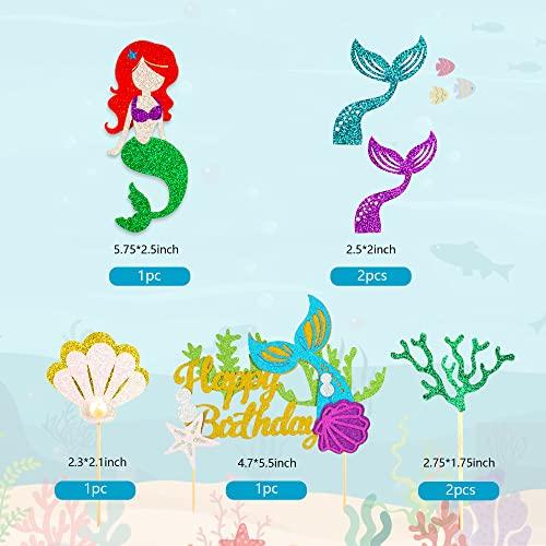 DRWATE Mermaid Cake Topper Mermaid Birthday Cake Topper, Mermaid Cake Decorations for Under The Sea Party Mermaid Theme Birthday Party Wedding Baby Shower Mermaid Party Supplies